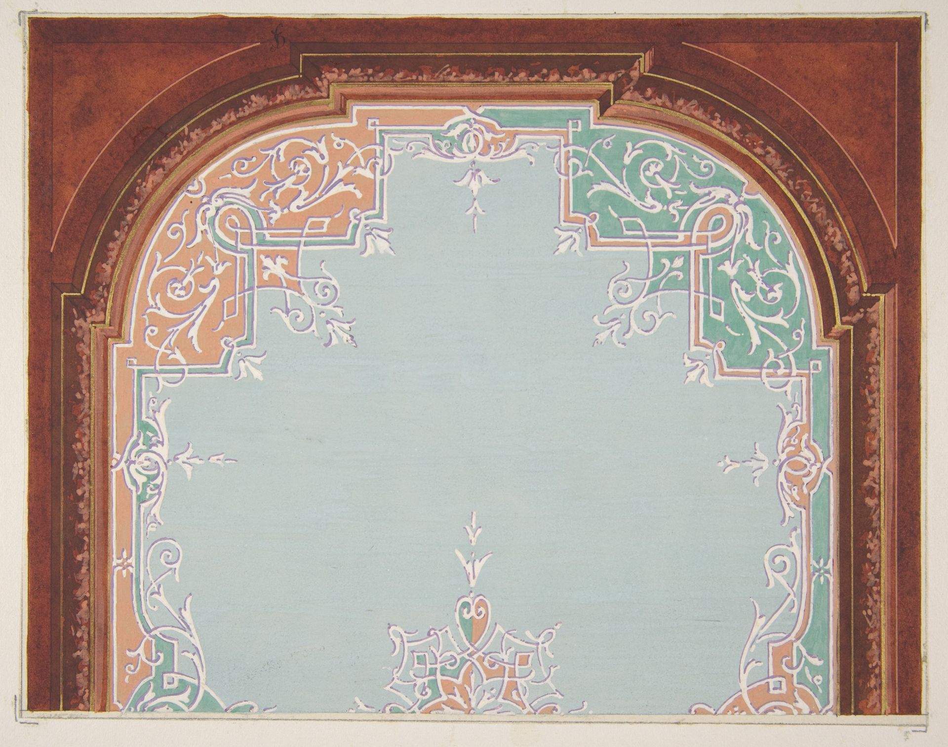 Designs for a painted ceiling with filagree borders by Jules-Edmond-Charles Lachaise