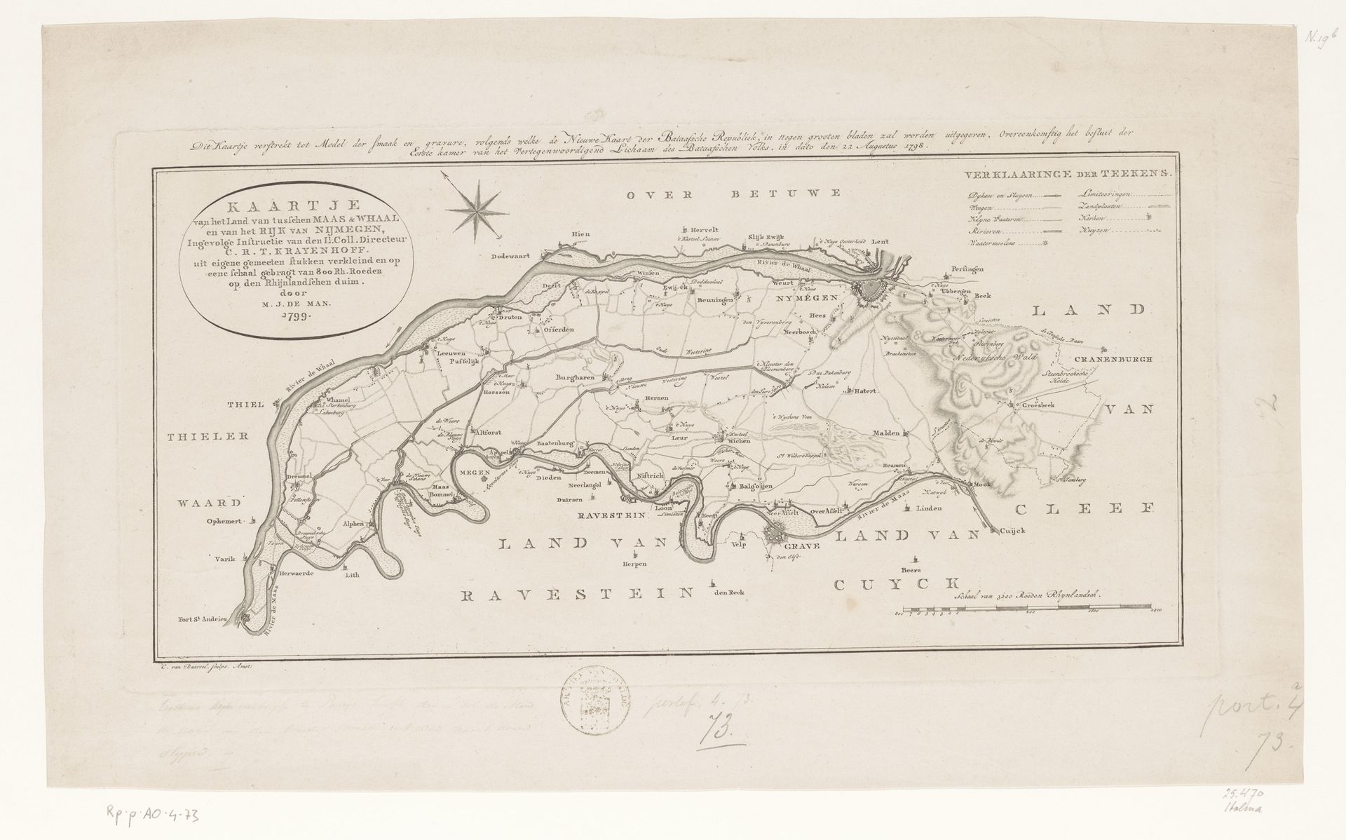 Kaart van het land tussen de Maas en de Waal by Cornelis van Baarsel