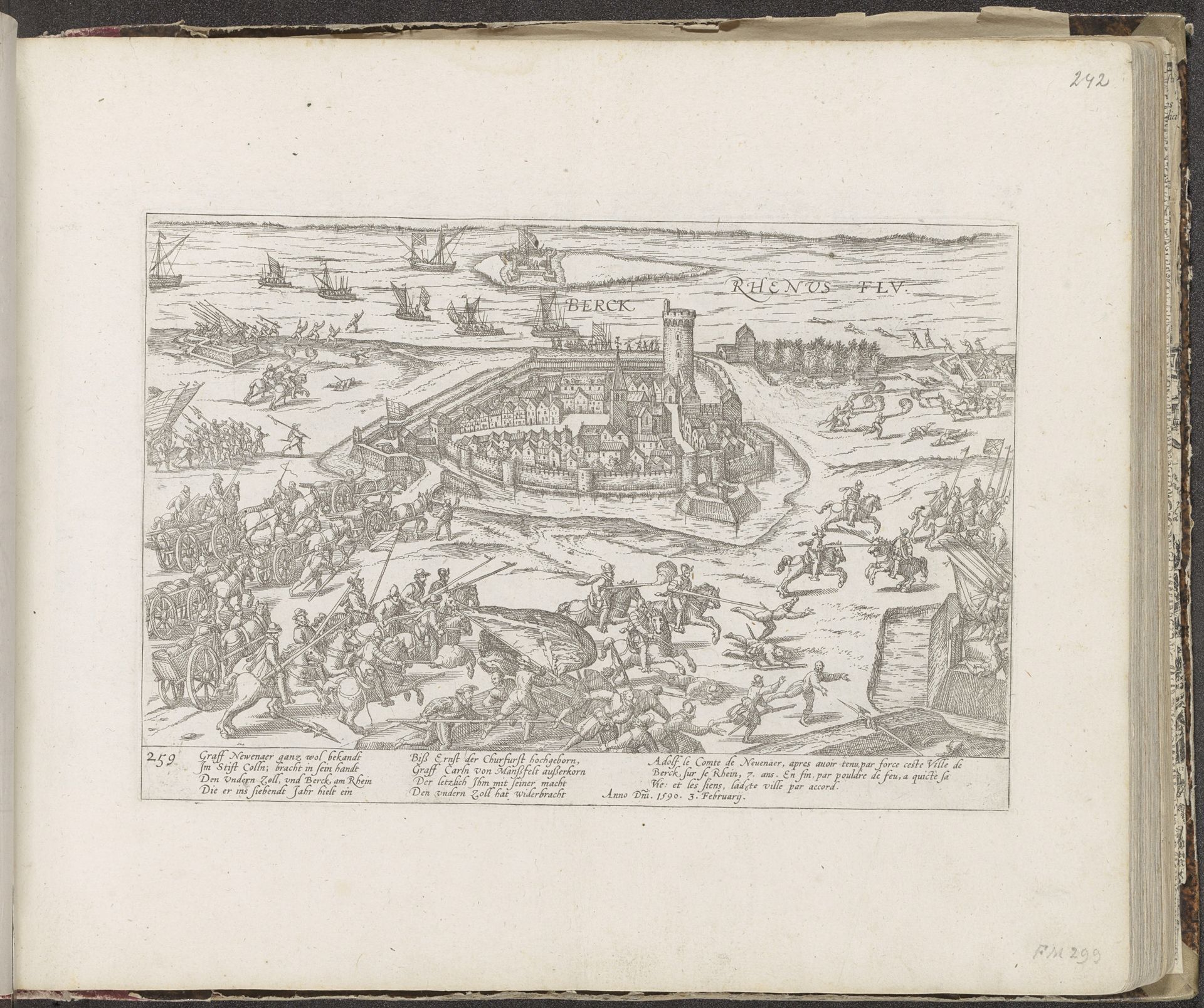 Rheinberg gaat over aan de Spanjaarden, 1590 by Frans Hogenberg