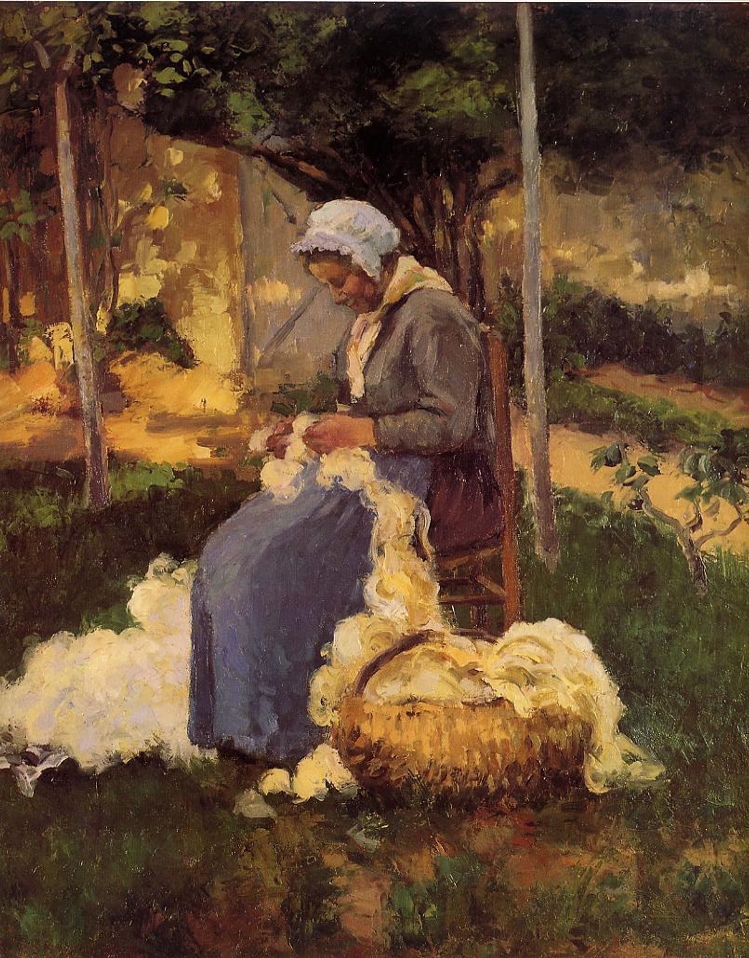 Female Peasant Carding Wool by Camille Pissarro