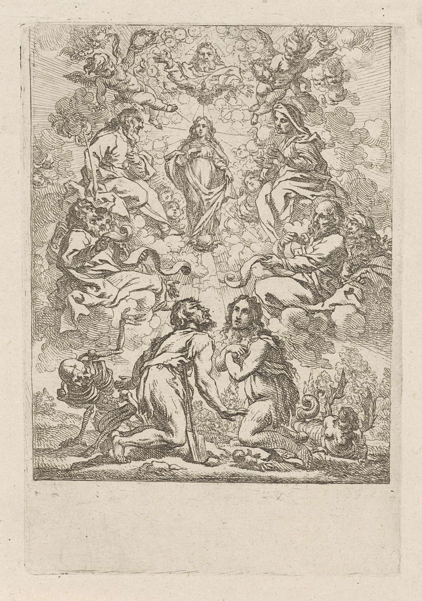 Adam en Eva knielen voor Maria by Cornelis Schut
