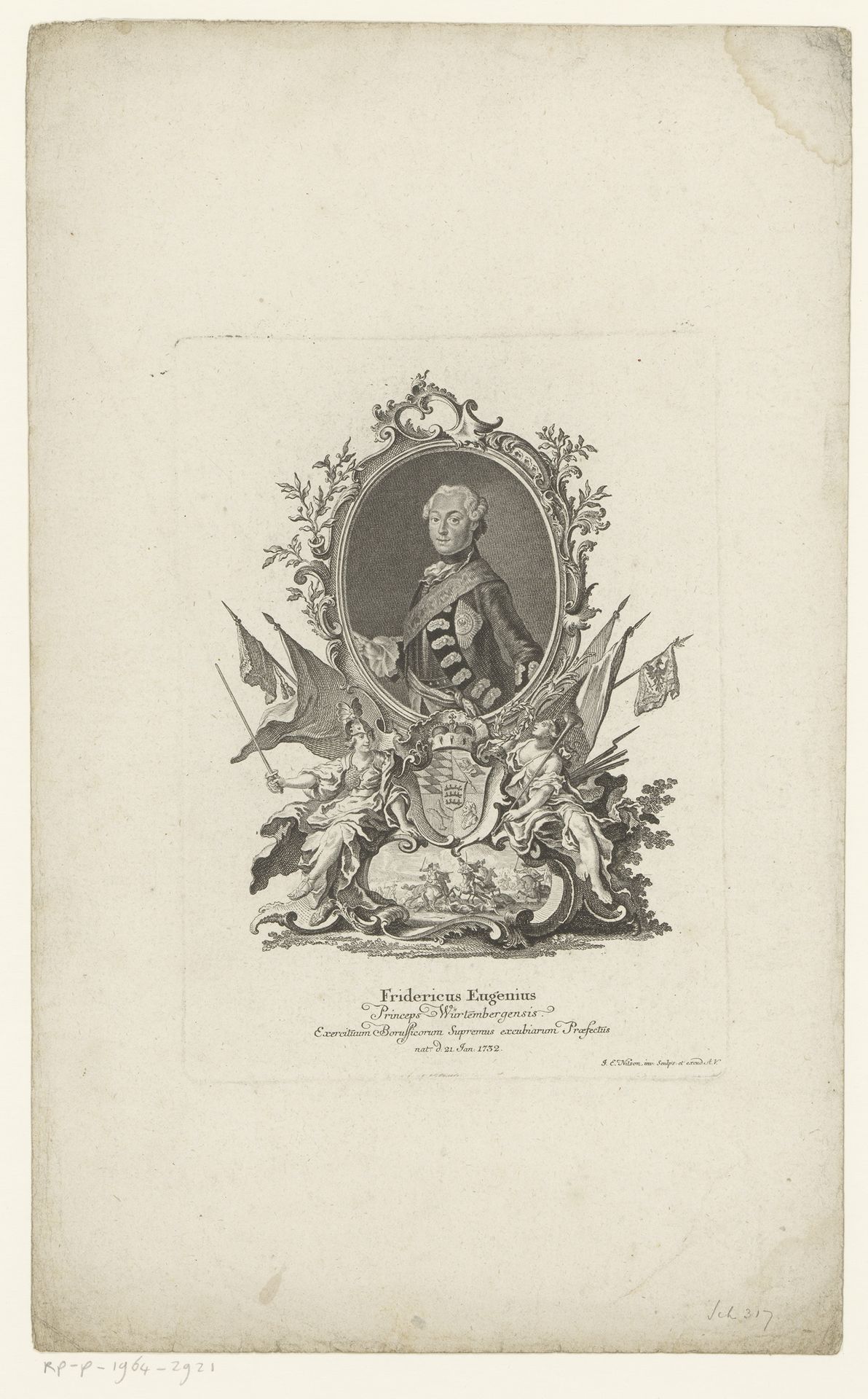 Portret van Frederik Eugenius van Württemberg by Johann Esaias Nilson
