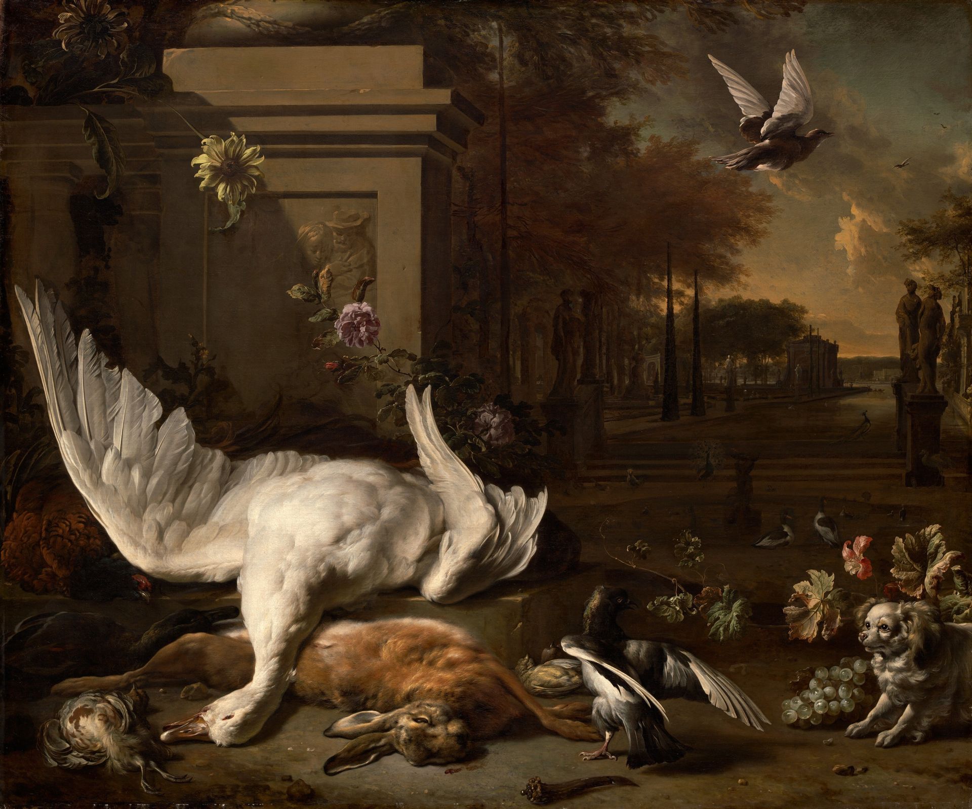 Still Life with Swan and Game before a Country Estate by Jan Weenix