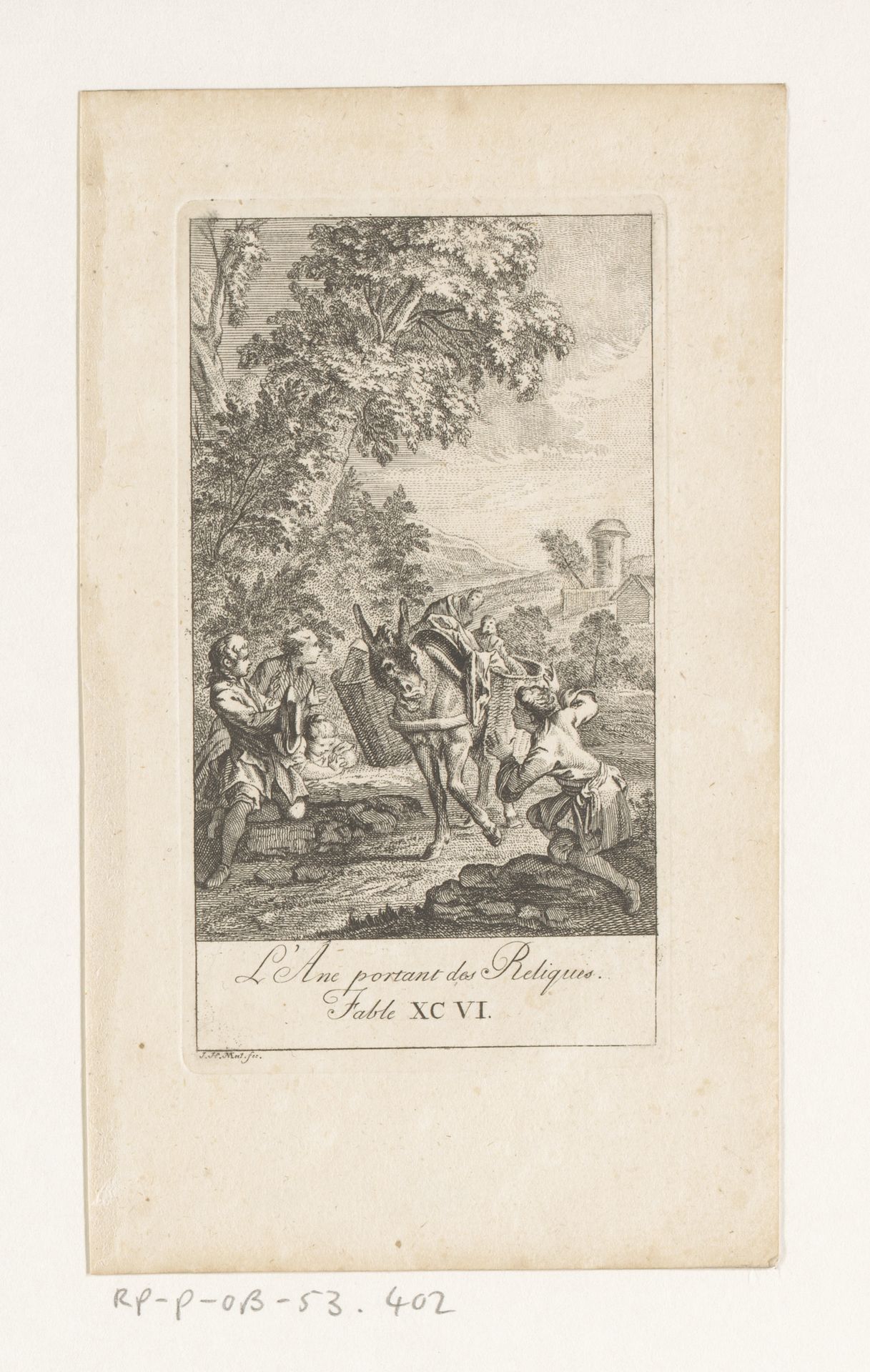 Fabel van de ezel relikwieën dragend by Johann Heinrich (der Ältere) Meil