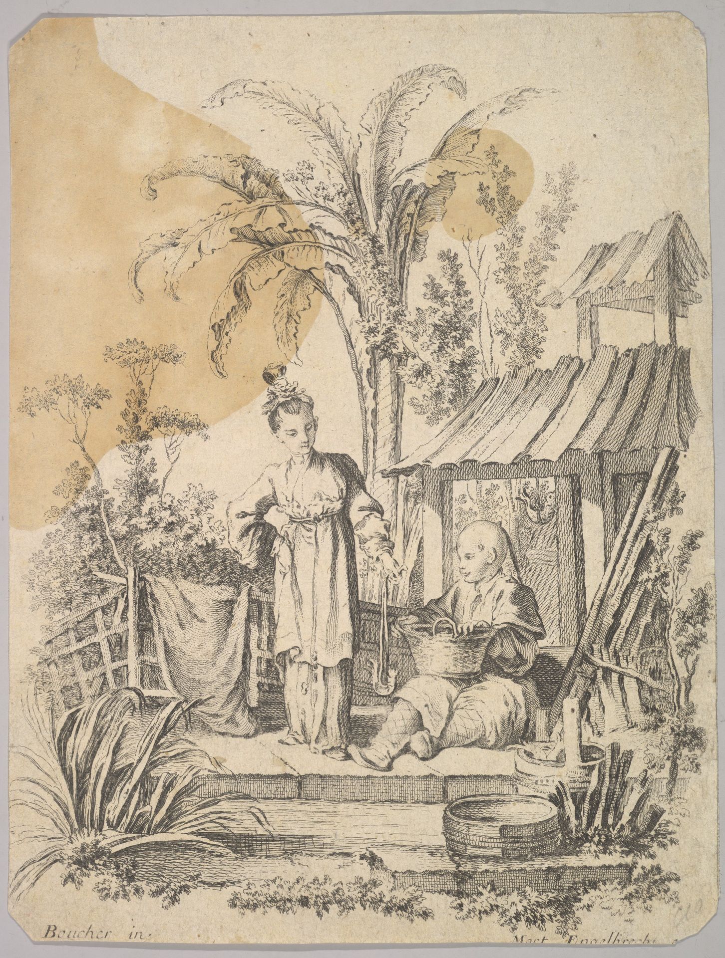 Man Sitting and Woman Carrying a Fish by Martin Engelbrecht