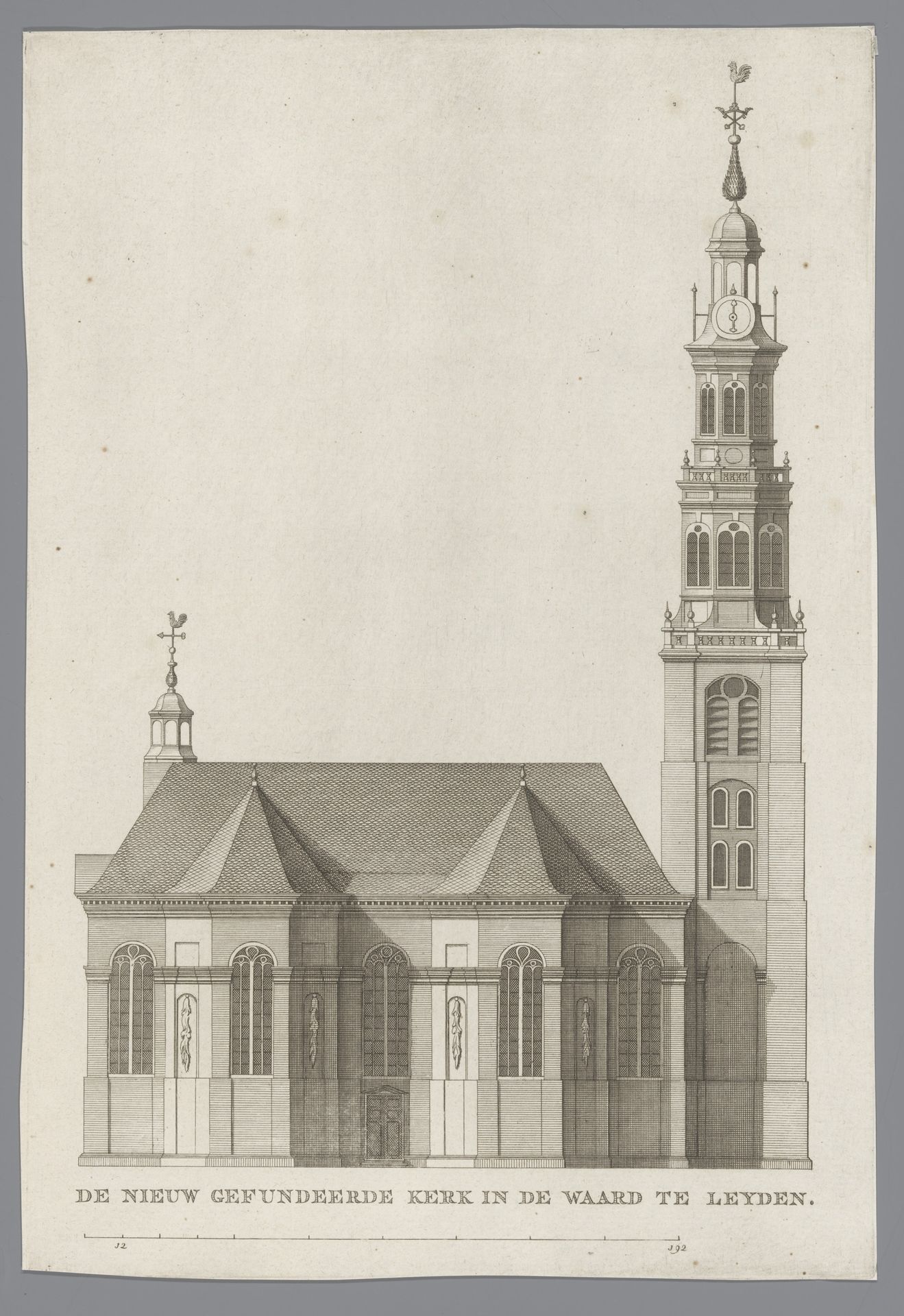 Gezicht op de Nieuw Gefundeerde Kerk, tegenwoordig de Waardkerk, aan de Oranjegracht te Leiden by Anonymous