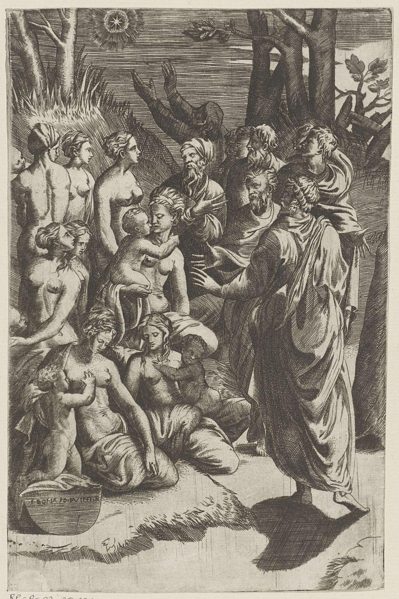 Groep figuren onder ster by Giulio Bonasone
