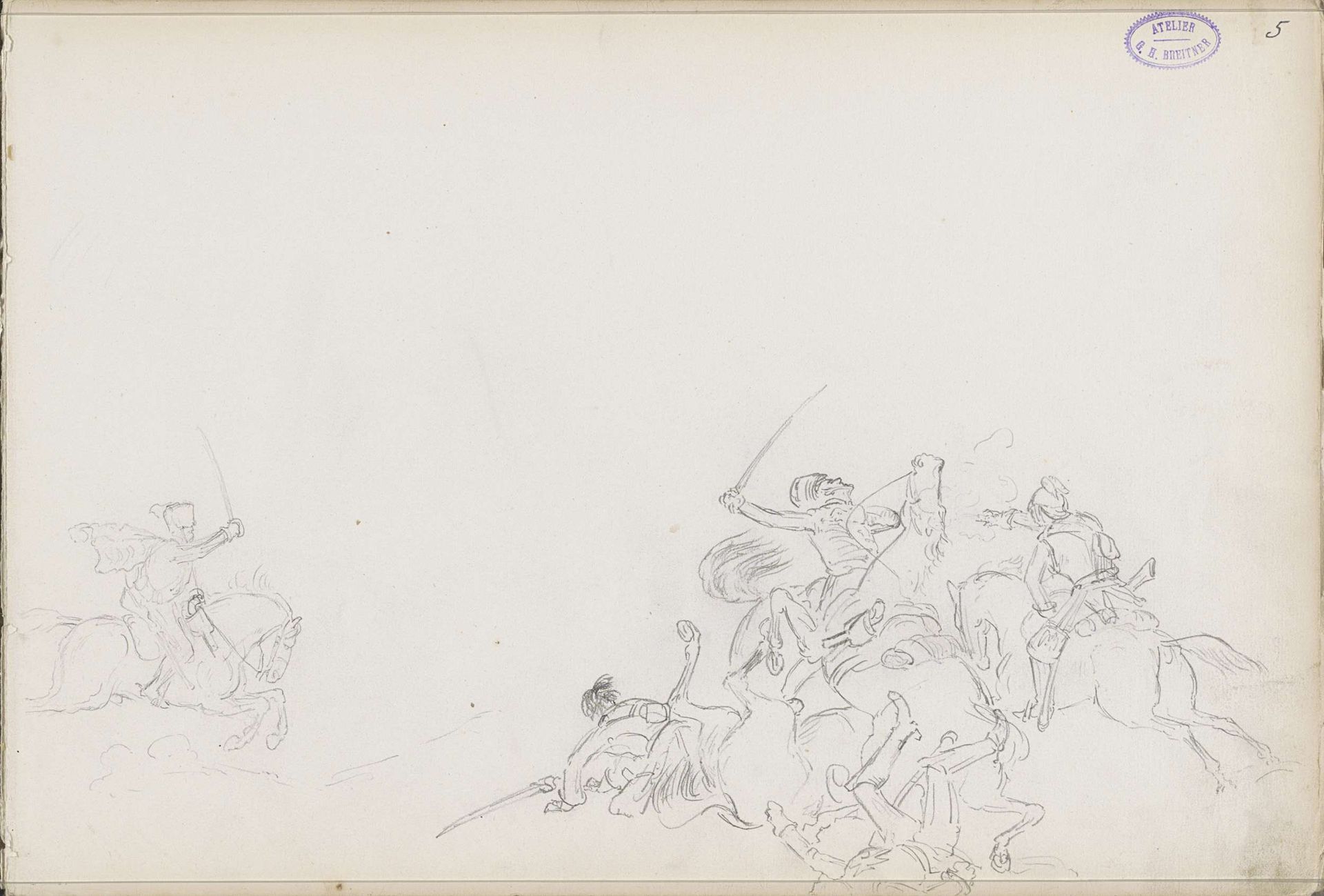 Strijdende soldaten te paard, mogelijk cavaleristen by George Hendrik Breitner