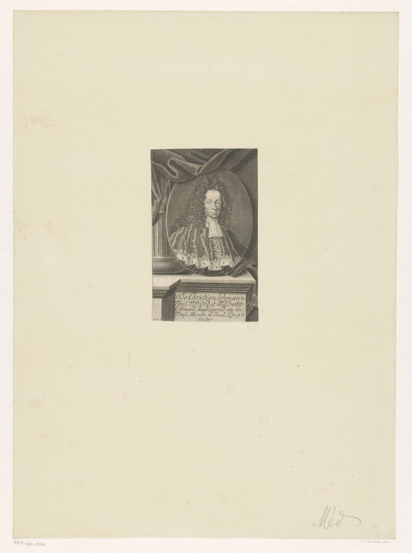 Portret van Johann Christian Lehmann by Martin Bernigeroth