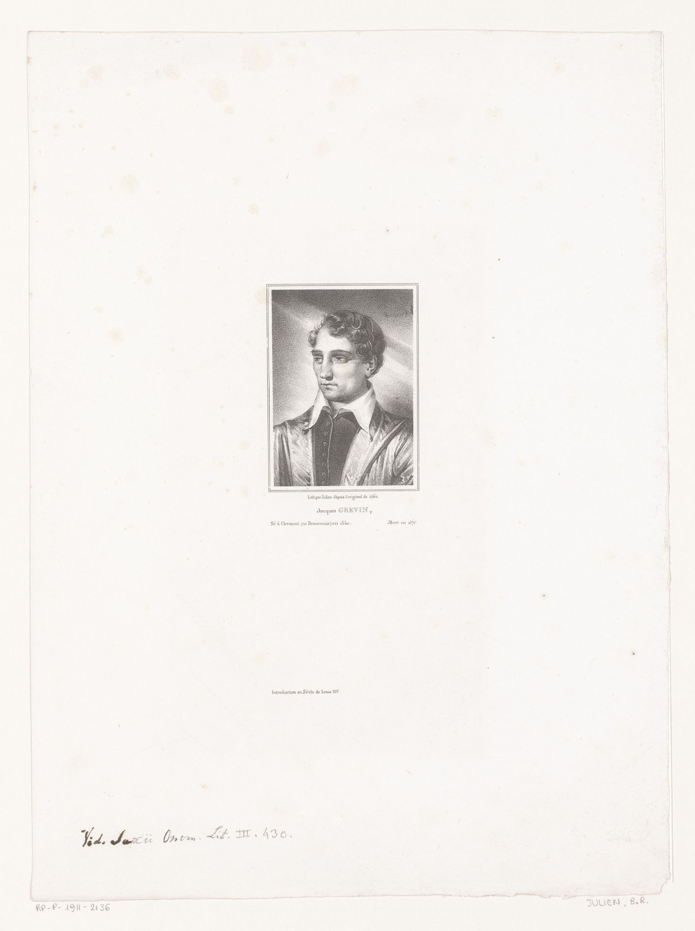 Portret van Jacques Grévin by Bernard Romain Julien
