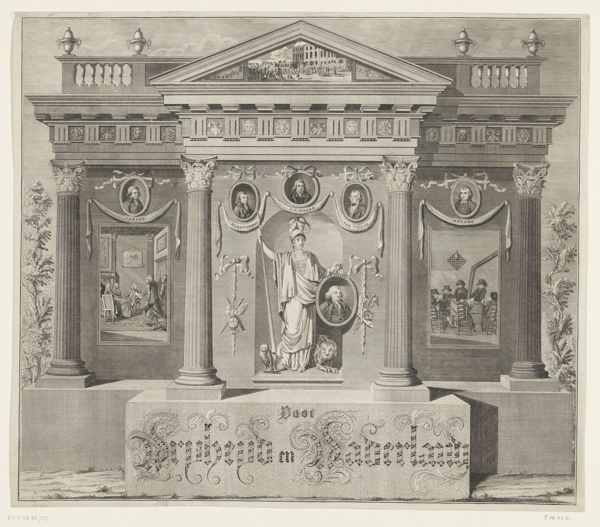 Allegorie ter ere van de zes rekwestranten, 1795 by Jan Lucas van der Beek