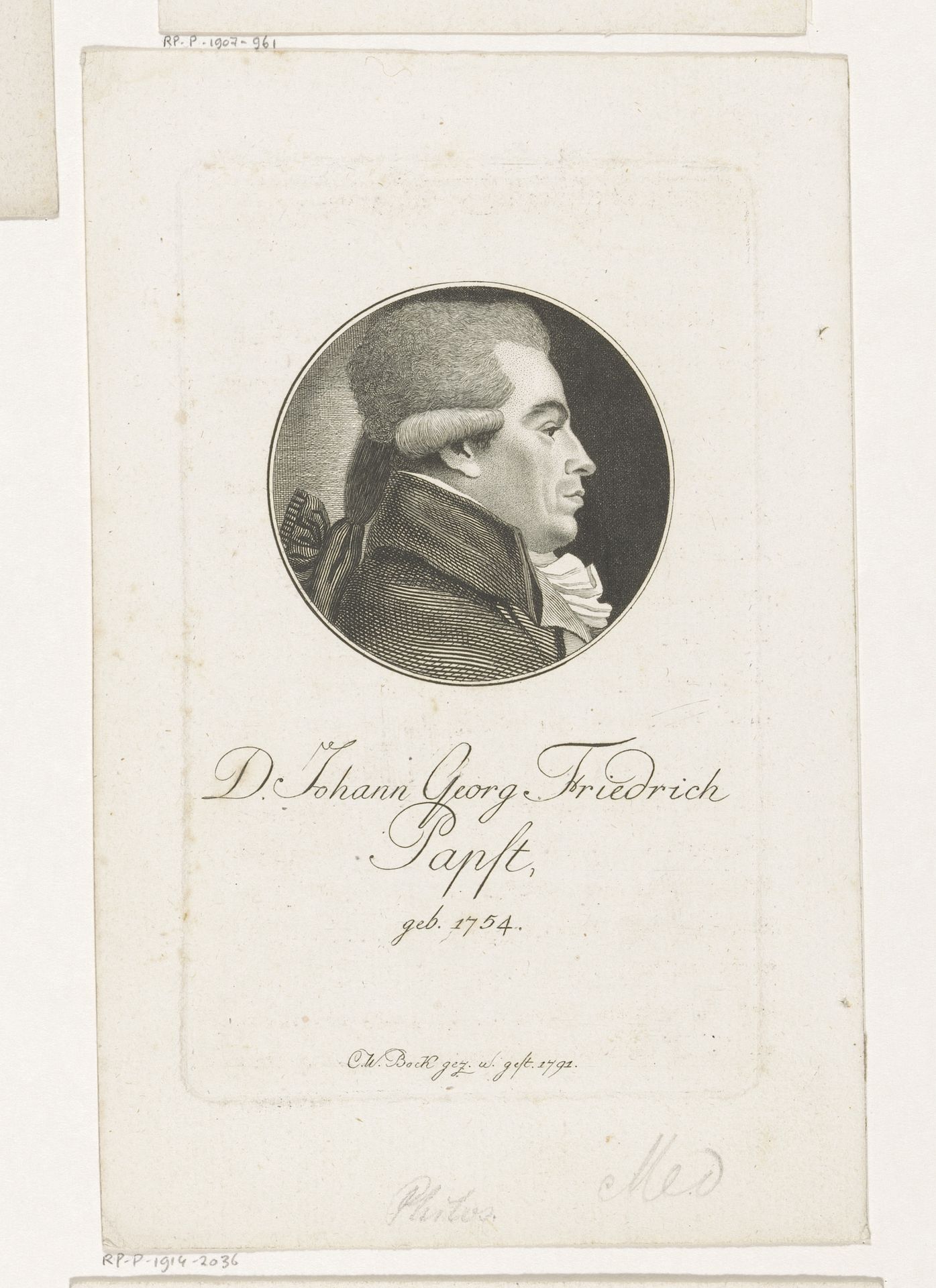 Portret van Johann Georg Friedrich Pabst by Christoph-Wilhelm Bock