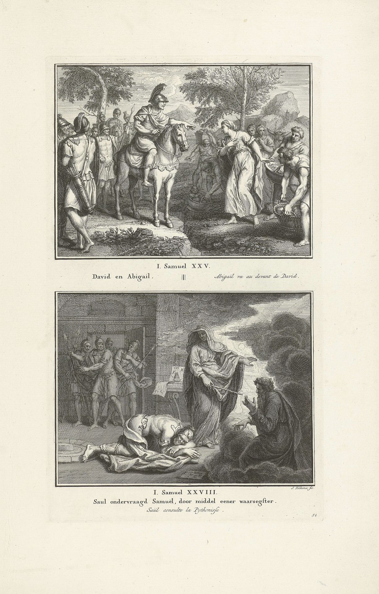 Ontmoeting van David en Abigaïl, en Saul bij de heks van Endor by Jacob Folkema