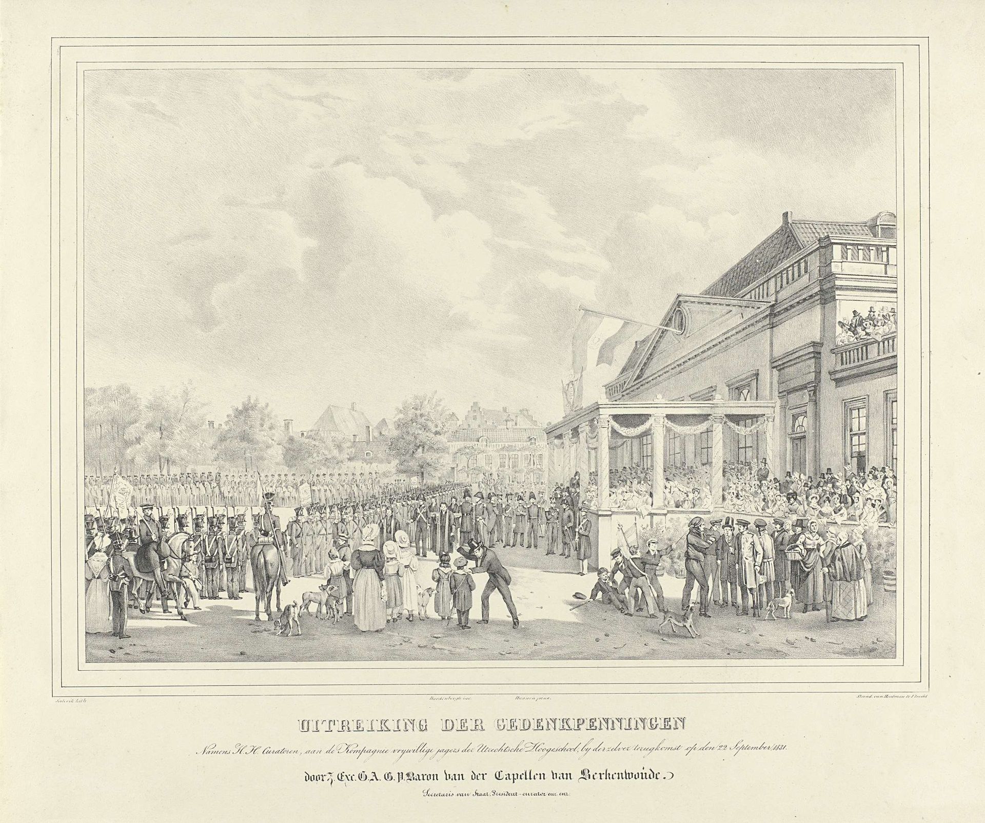 Uitreiking der gedenkpenningen aan vrijwillige jagers van de Utrechtse Hogeschool, 22 September 1831 by Theodoor Soeterik