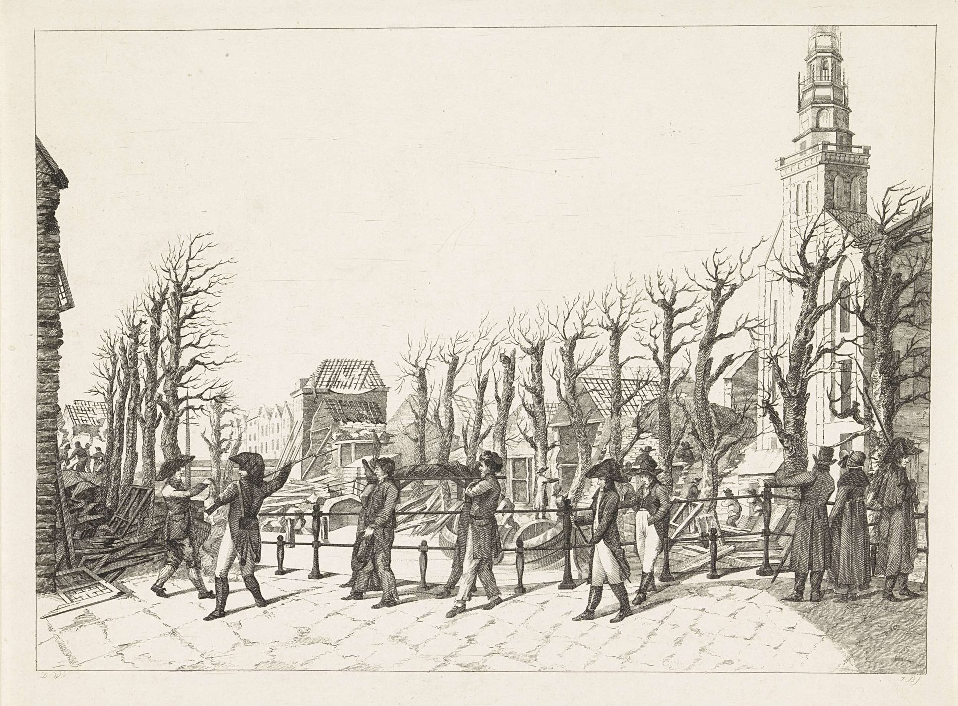 Ruïnes te Leiden na de buskruitramp, 1807 by Joannes Bemme