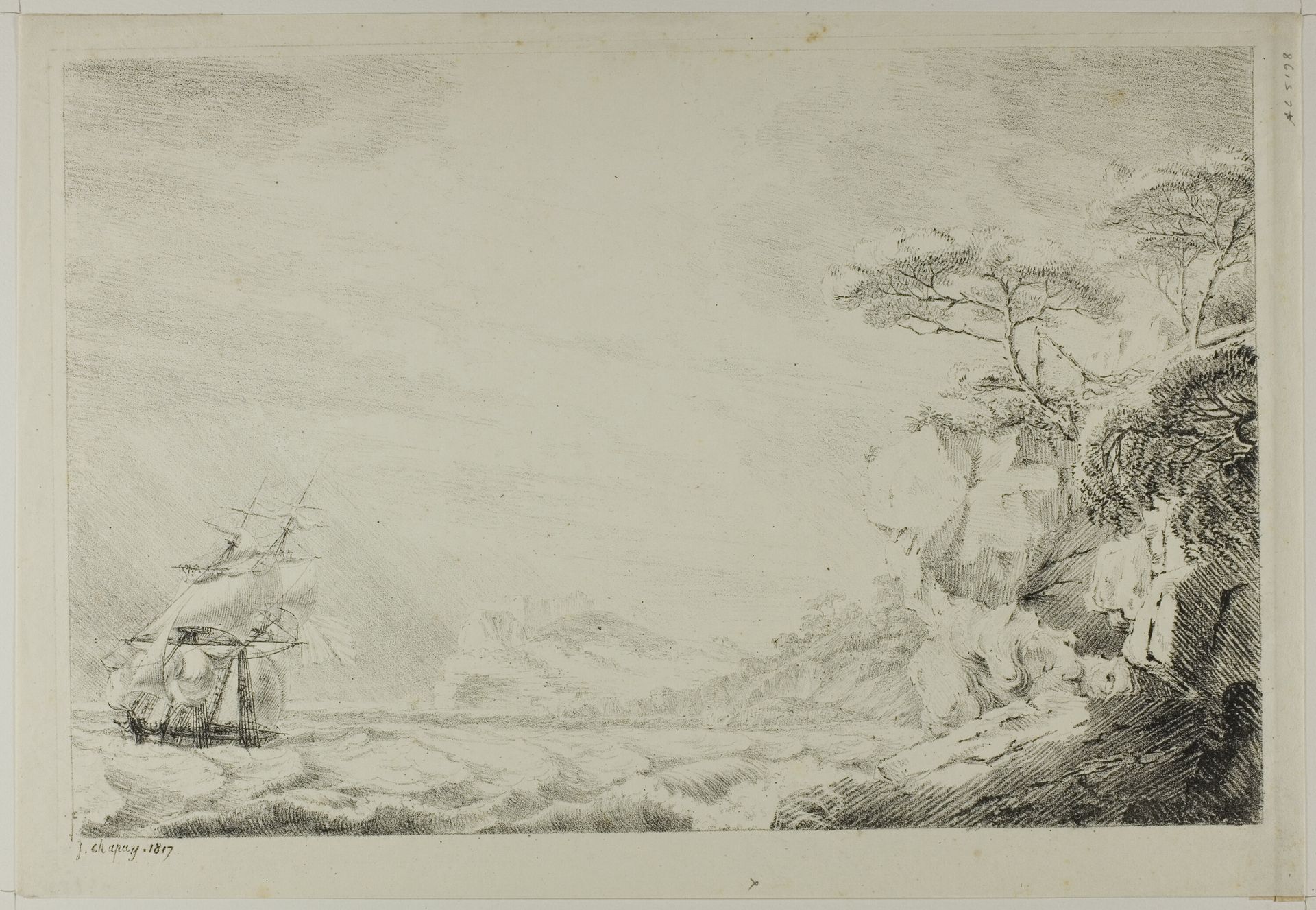 Landscape with Sailing Ship by Johann Joseph Chapuy