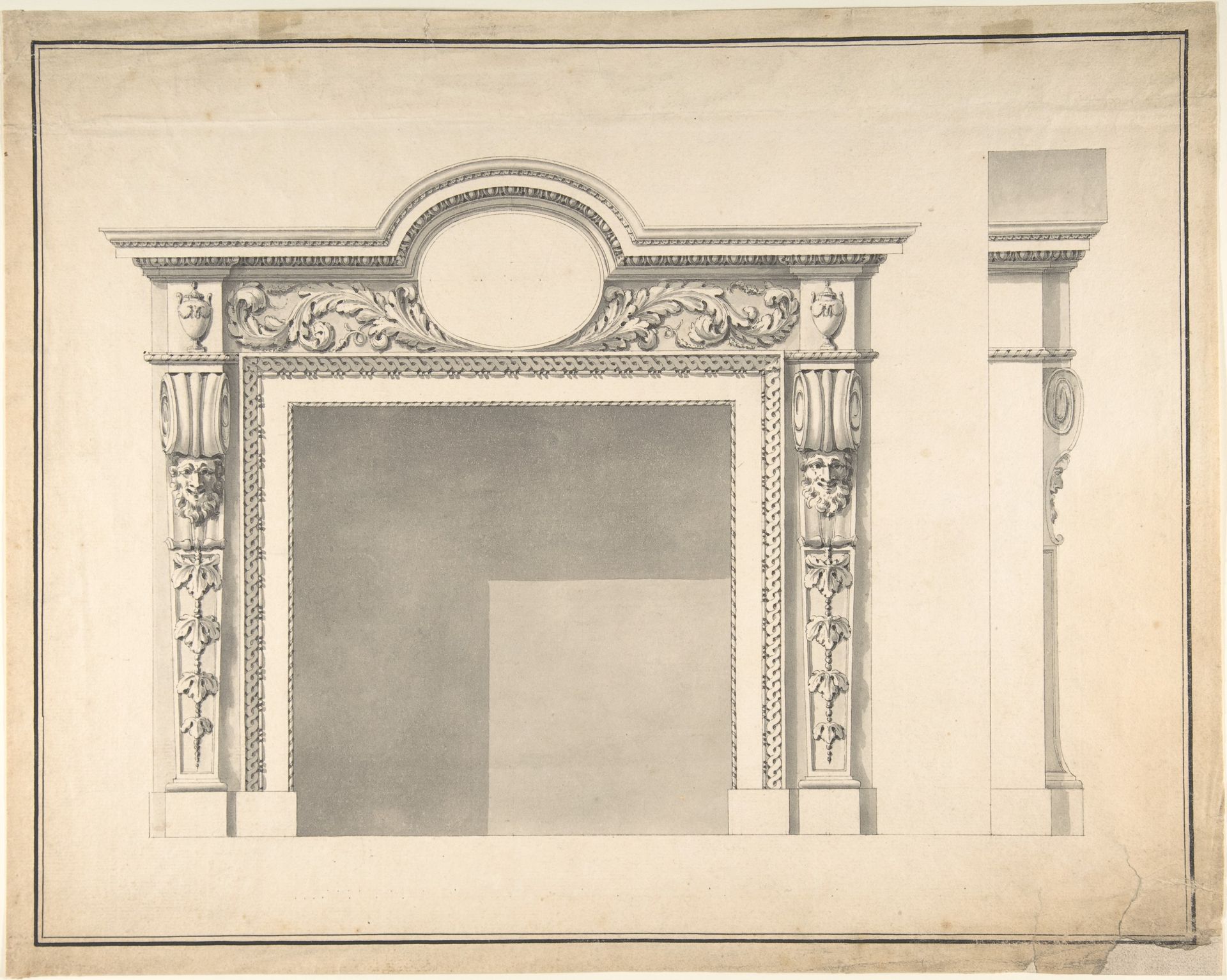 Design for a Fireplace with Frontal and Profile Views by James Stuart