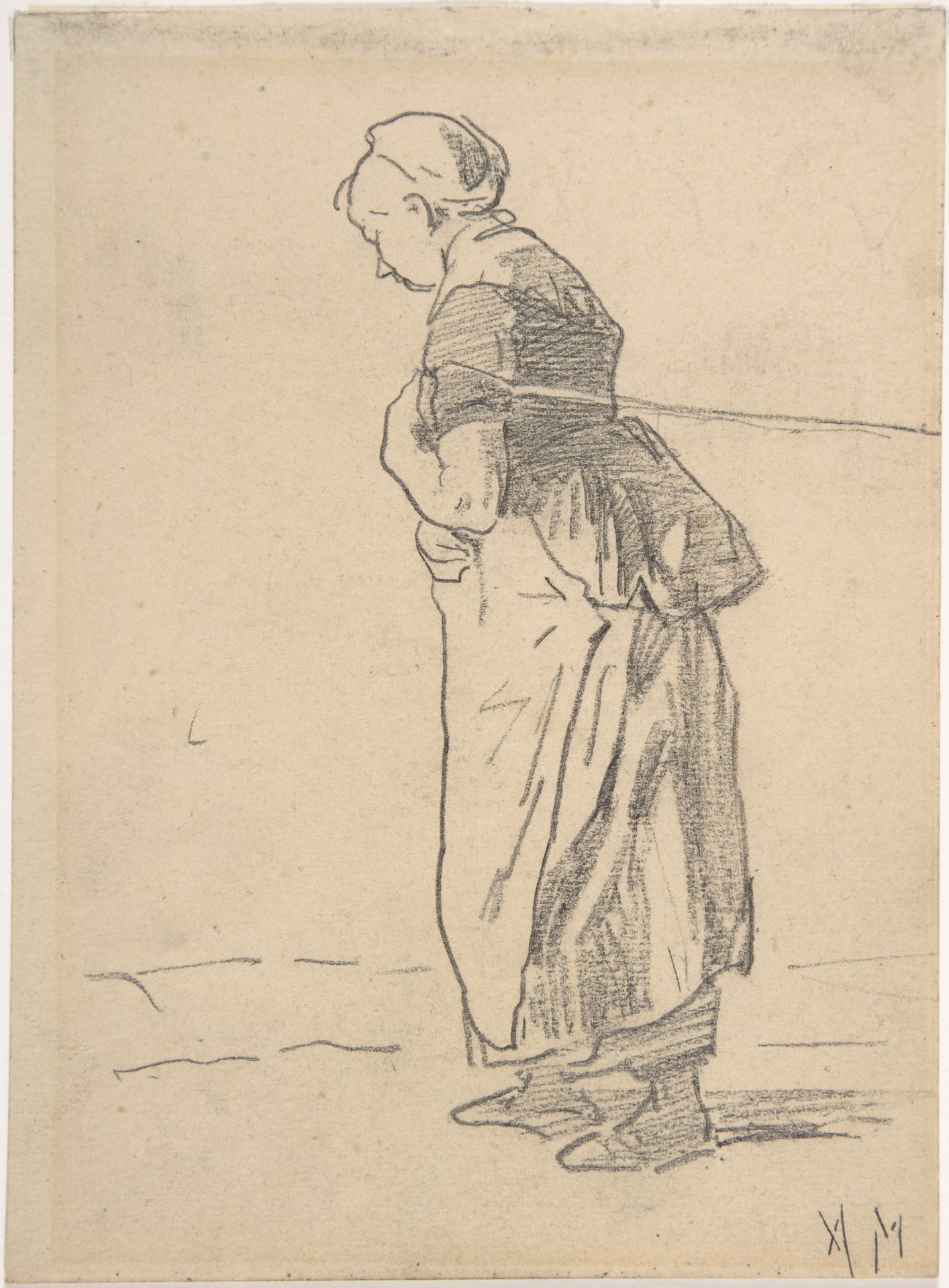 Woman pulling a tow rope. verso: sketch of landscape with figures by Anton Mauve