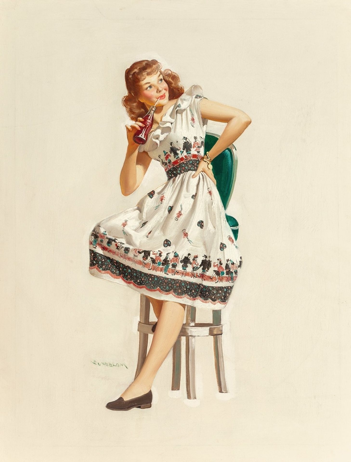 Sipping her Coca-Cola by Haddon Hubbard Sundblom