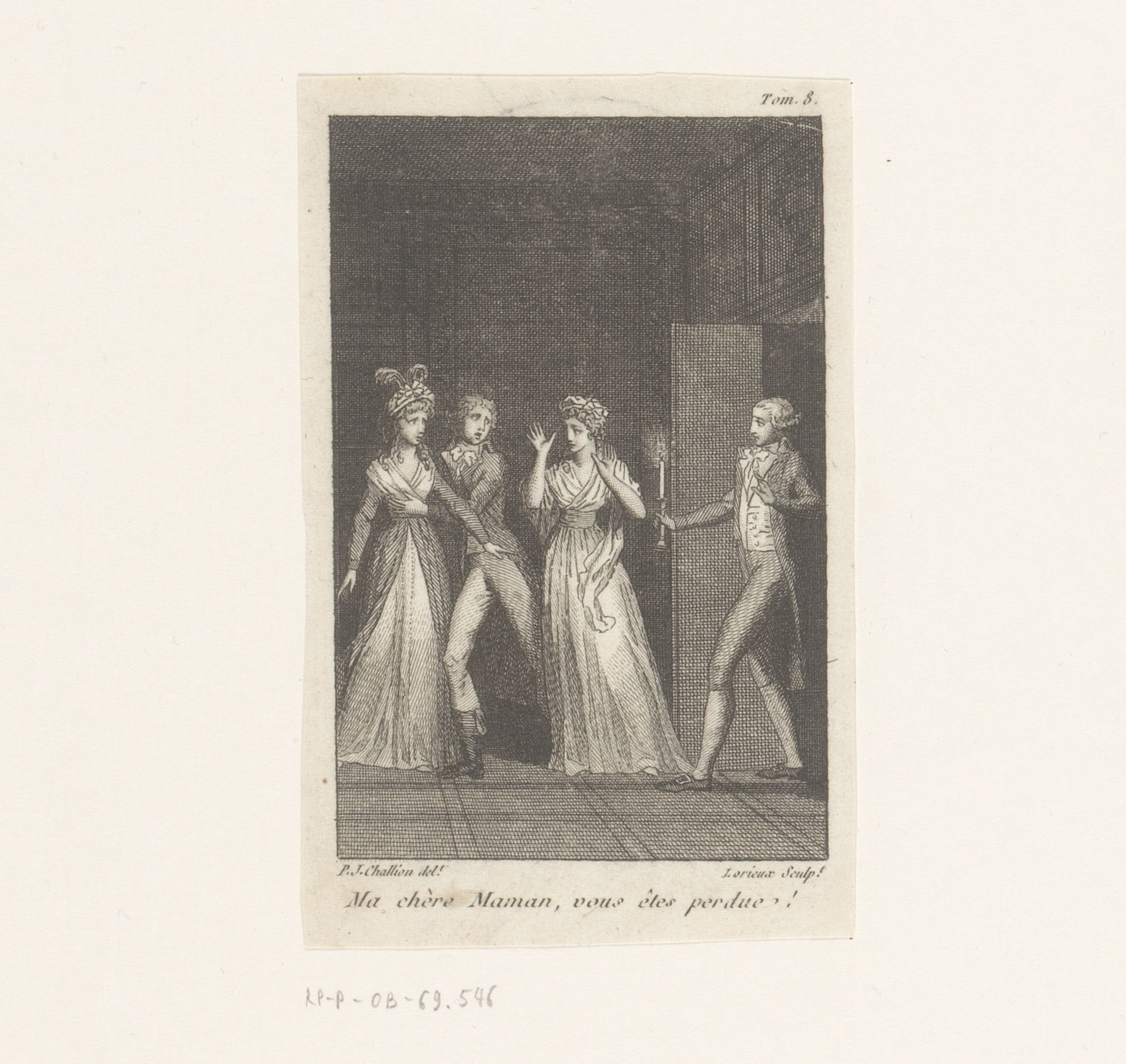 Twee mannen en twee vrouwen in een interieur met een openstaande deur by F.B. Lorieux