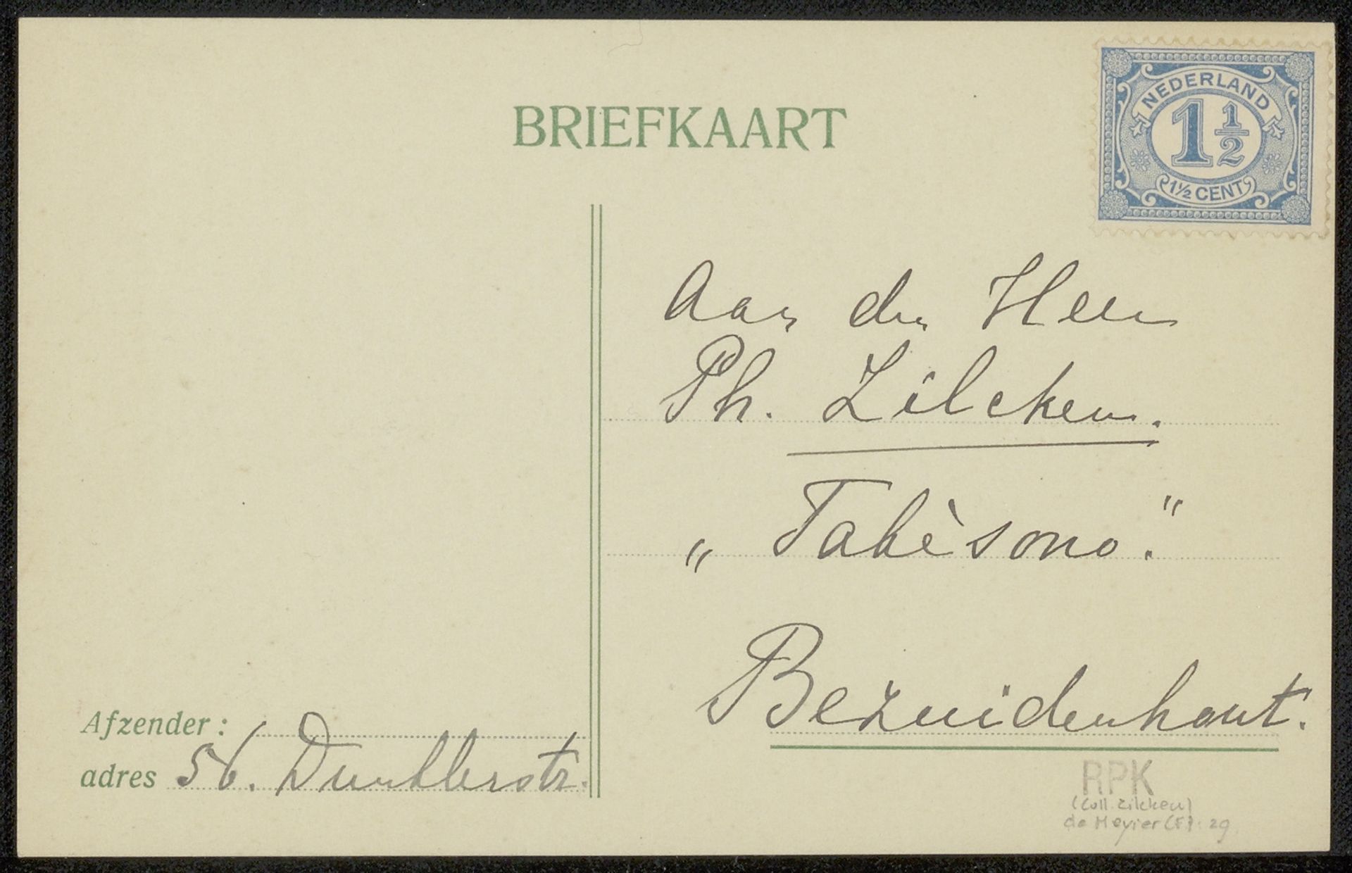 Briefkaart aan Philip Zilcken by Fenna de Meyier
