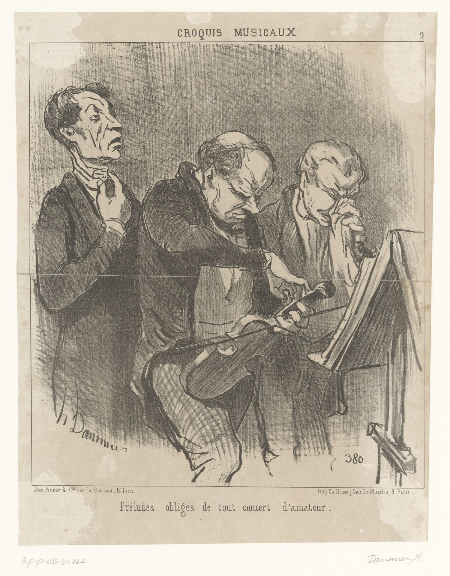 Drie amateur muzikanten voor een concert by Honoré Daumier
