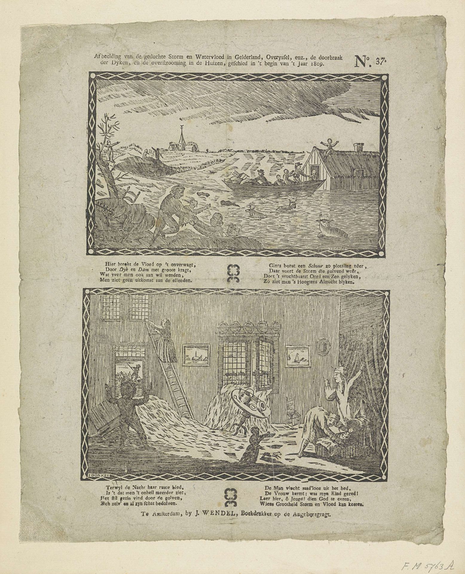 Twee afbeeldingen van de watersnood in 1809 by Johannes Donker