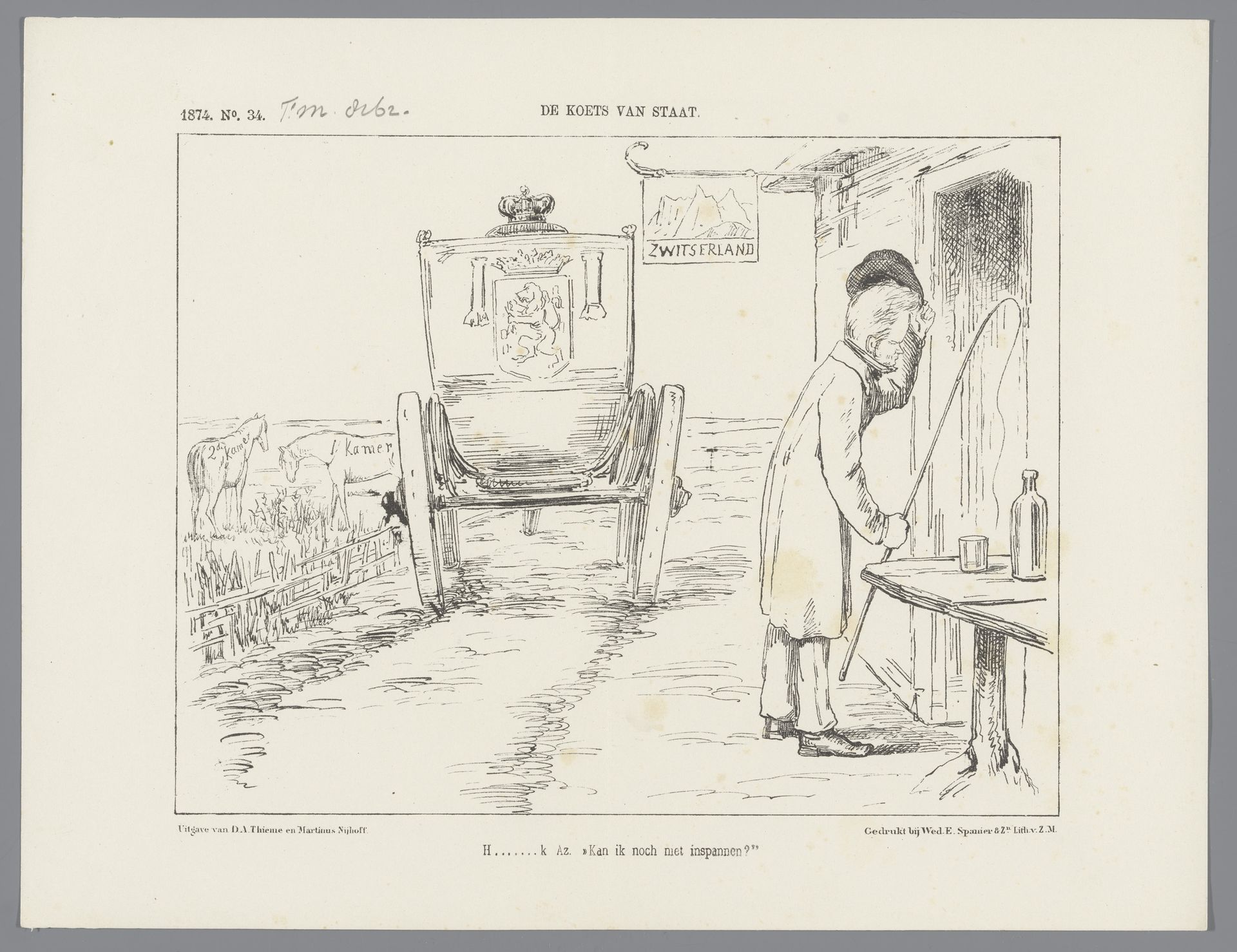 Spotprent op de vertraging van een nieuw ministerie, 1874 by Johan Michaël Schmidt Crans