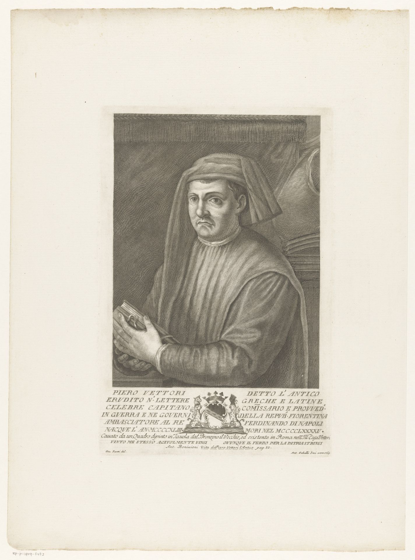 Portret van humanist Piero Vettòri by Antonio Zaballi