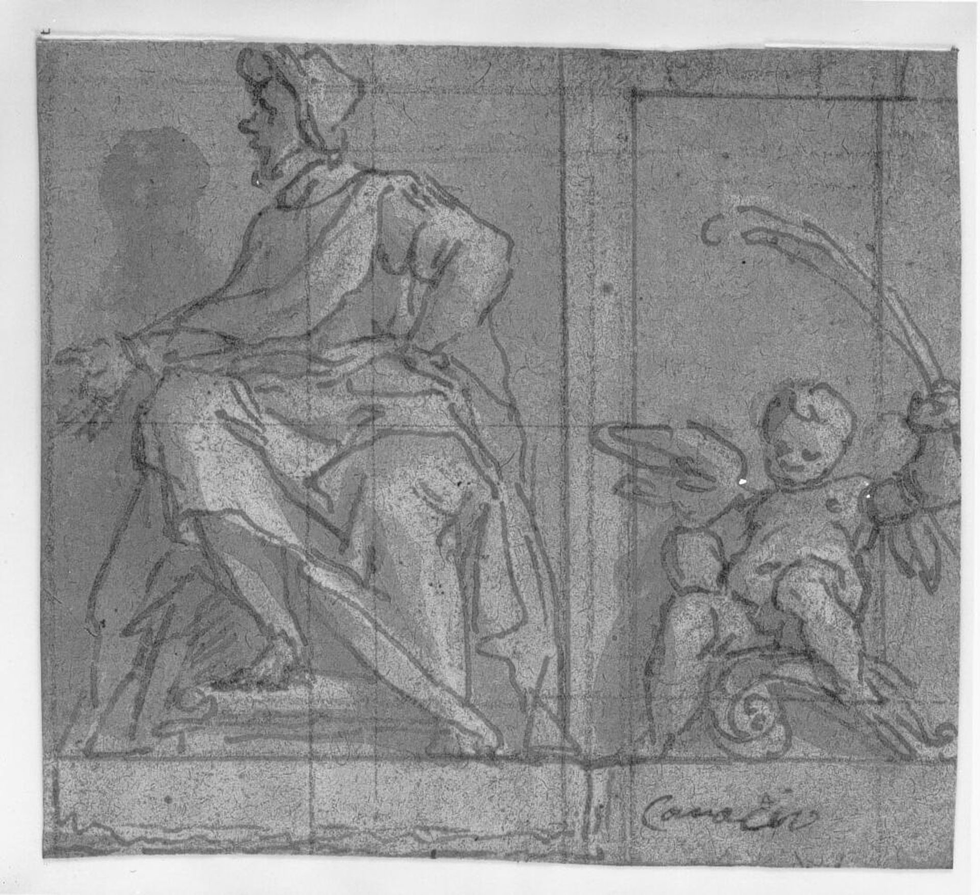 Seated man and a putto by Lazzaro Tavarone
