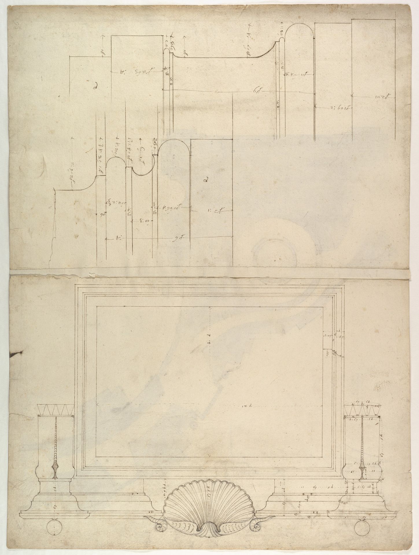 St. Peter's, attic, window, elevation (recto) St. Peter's, apse, plan; window, cornice, elevation profile; arch frame, elevation profile (verso) by Anonymous