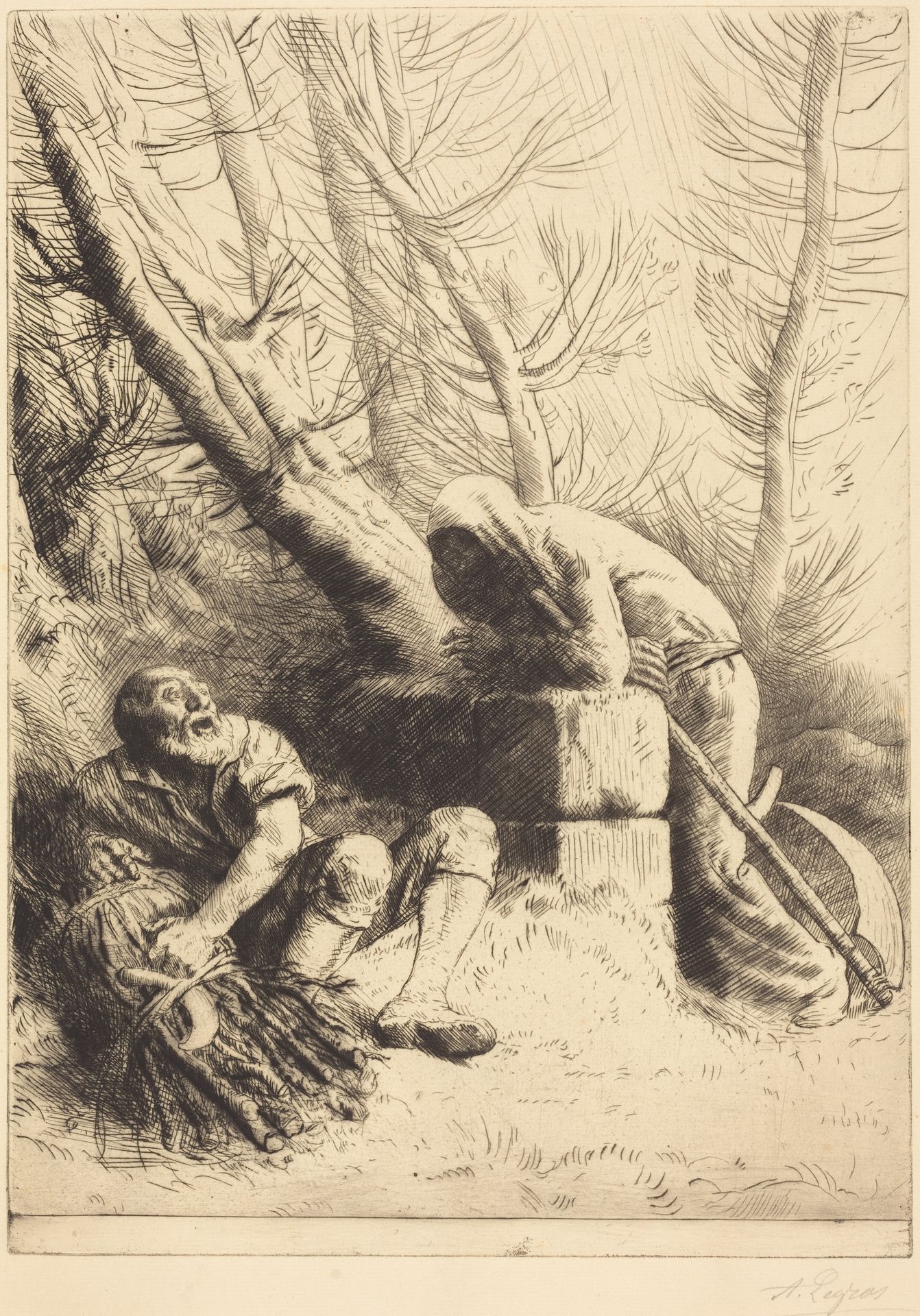 Death and the Woodcutter, 4th plate (La mort et le bucheron) by Alphonse Legros