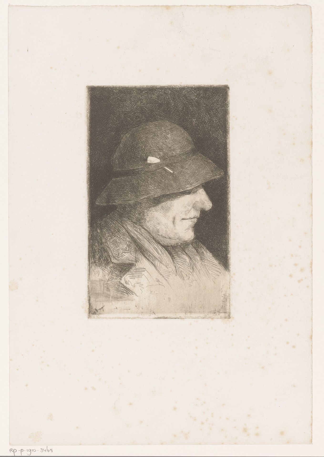 Portret van een onbekende man met een pijp in de band van zijn hoed by Fr. van Groeningen