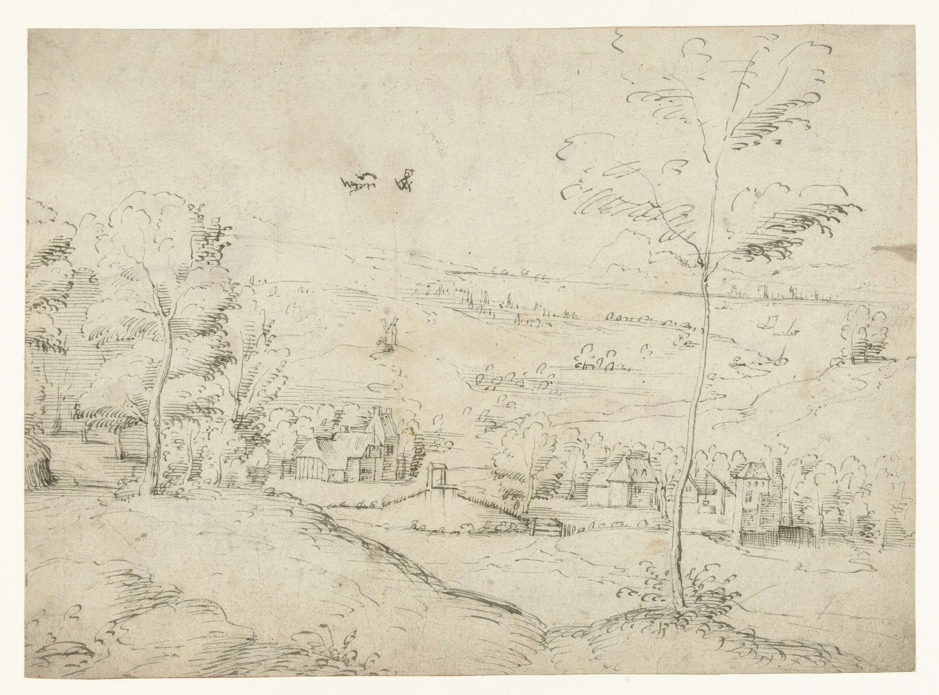 Landschap met boerderijen bij een rivier by Joachim Patinir