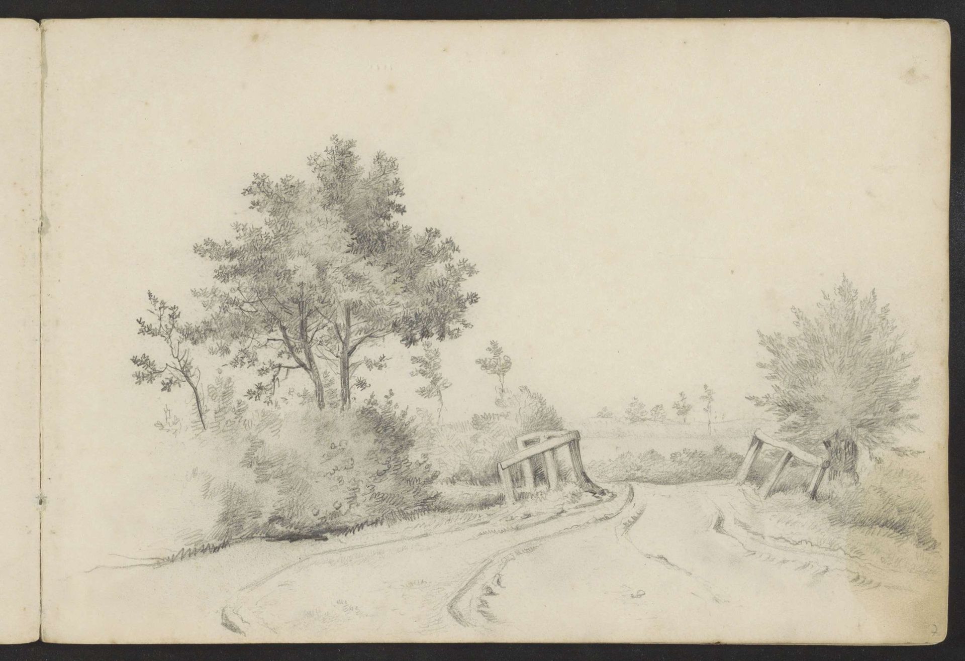 Landweg met bomen by Johannes Tavenraat