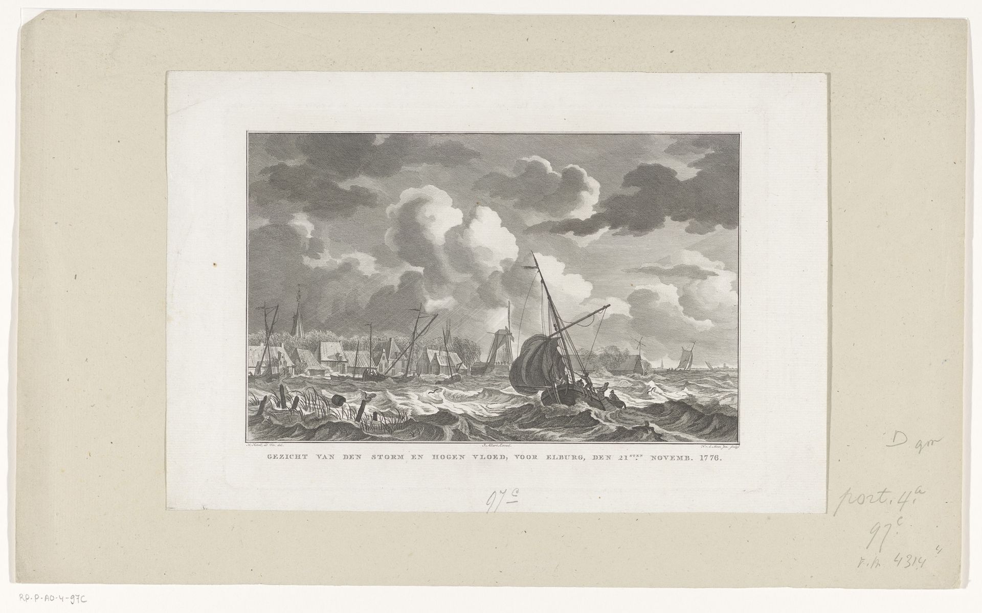 Storm en hoge vloed bij Elburg, 1776 by Noach van der (II) Meer