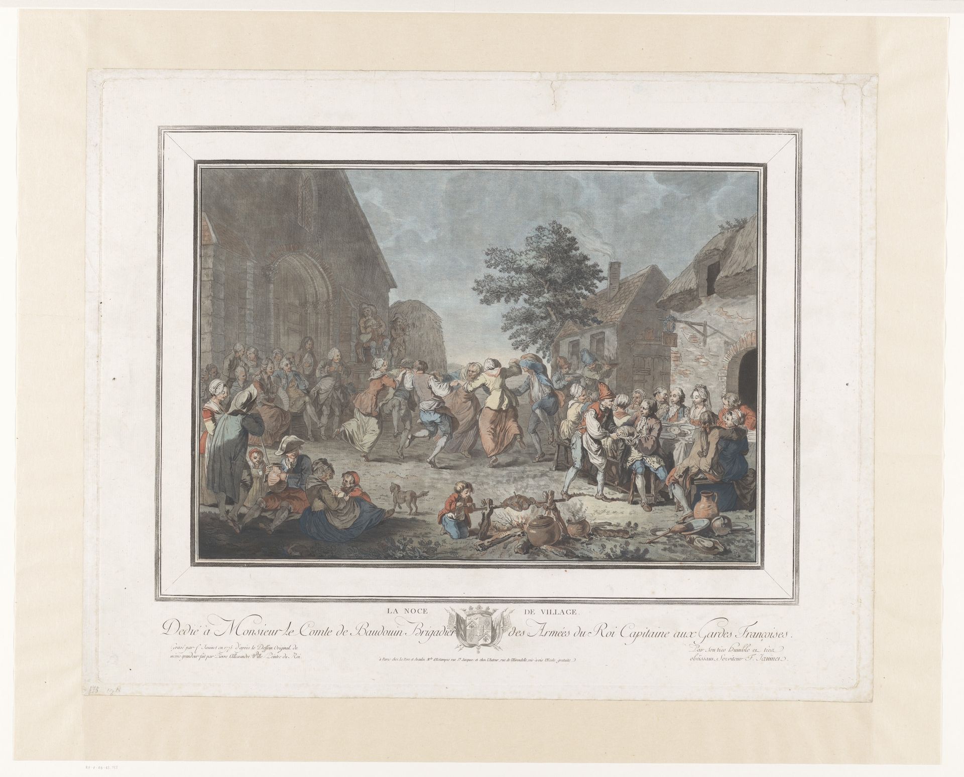 Dorpsfeest met dansende en etende figuren by Jean François Janinet