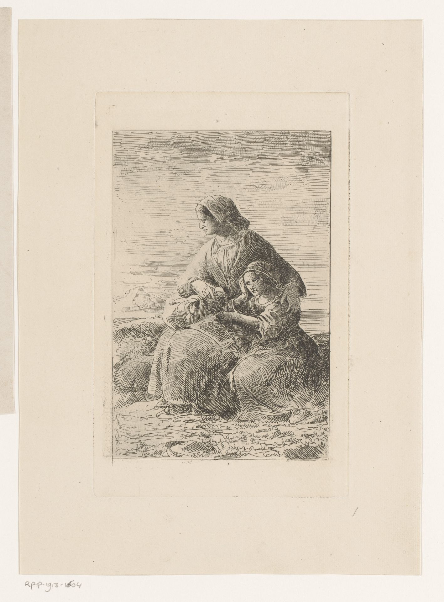 Vrouw rust samen met haar dochter in een landschap by Joseph Meganck