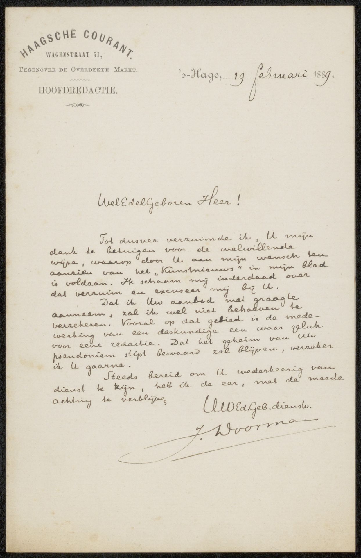 Brief aan Philip Zilcken by J. Doorman