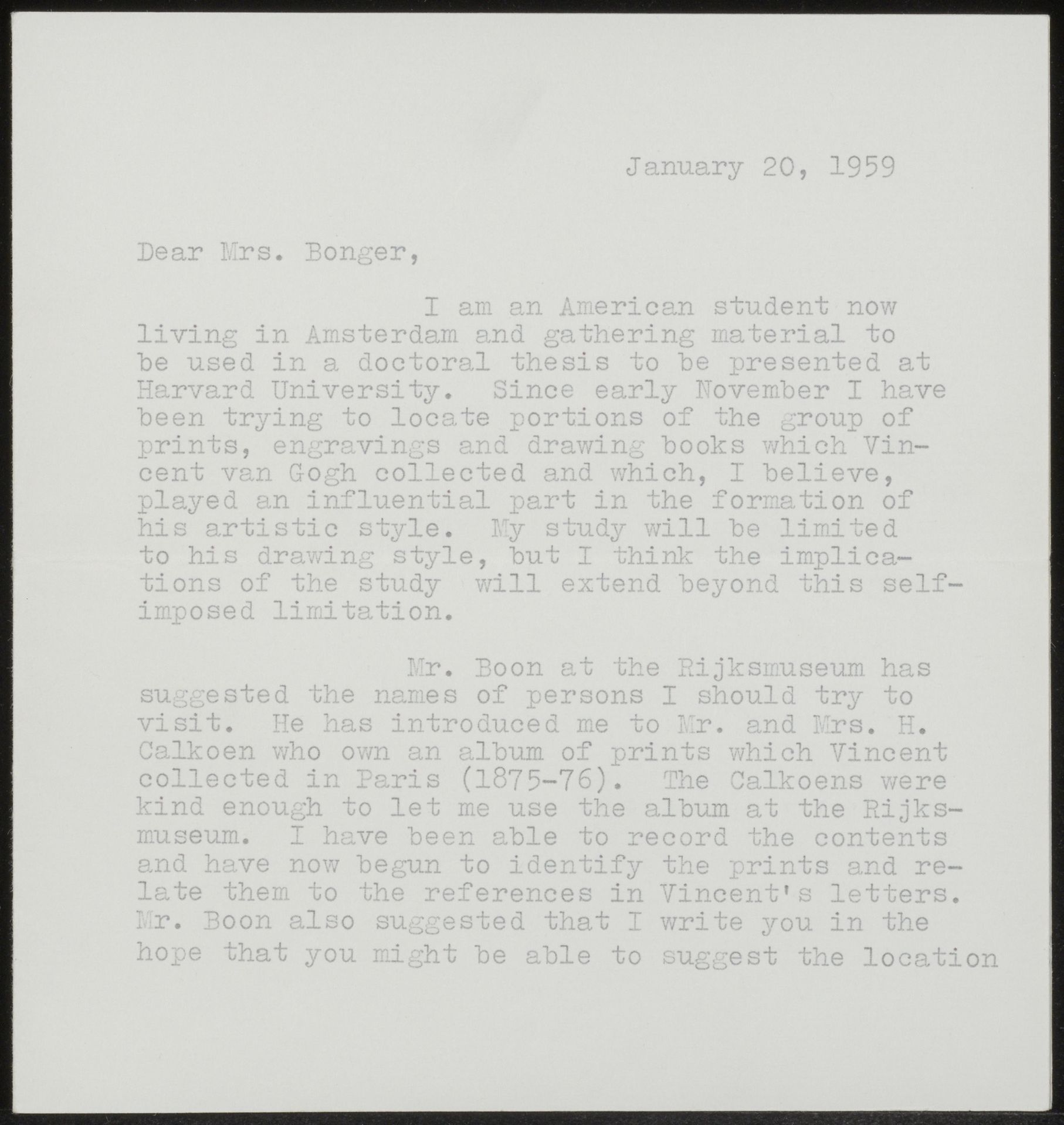 Brief aan Françoise W.M. Bonger by Charles Chetham