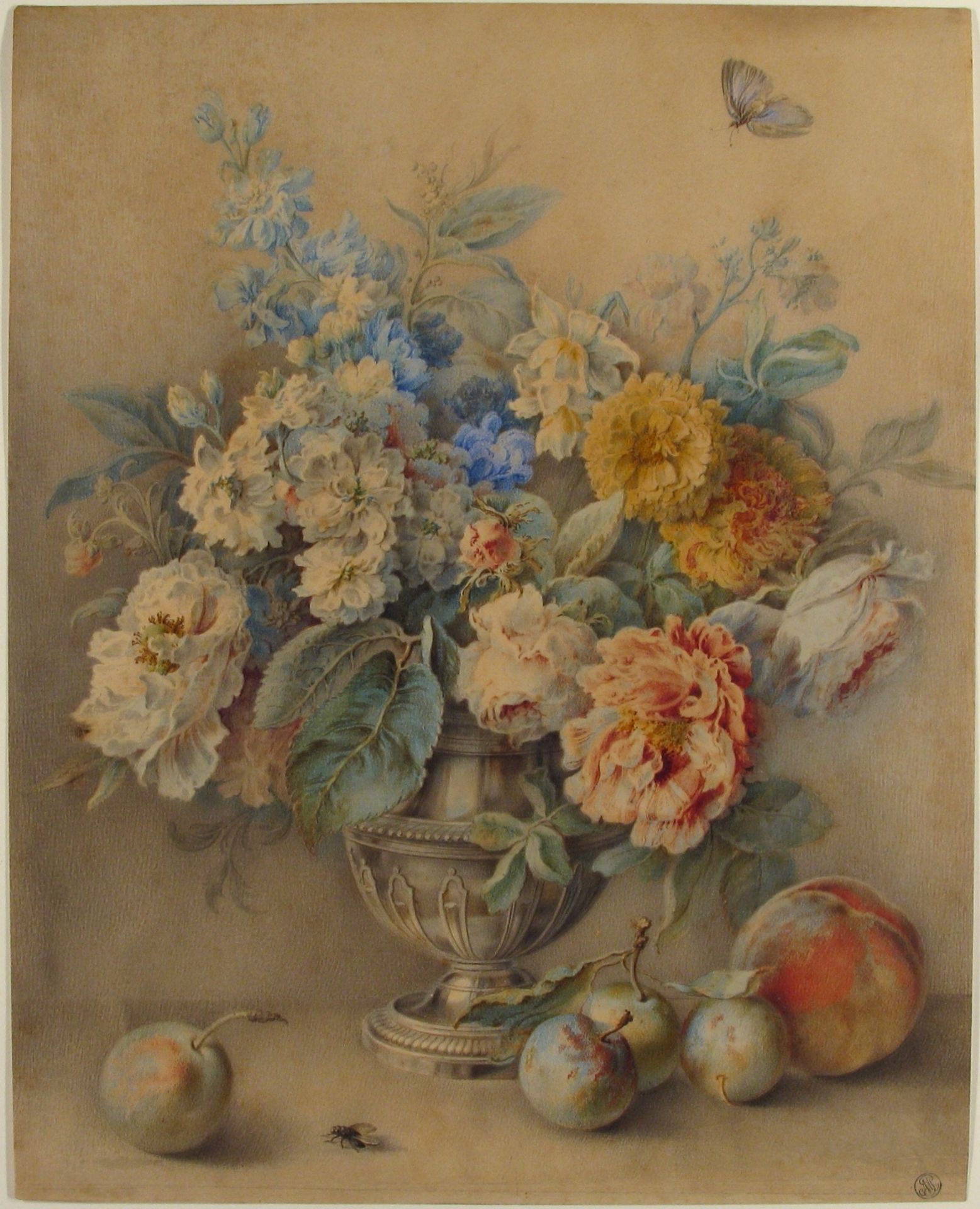 Flowers in a Silver Caster, Fruit in the Foreground by Jacques André Portail