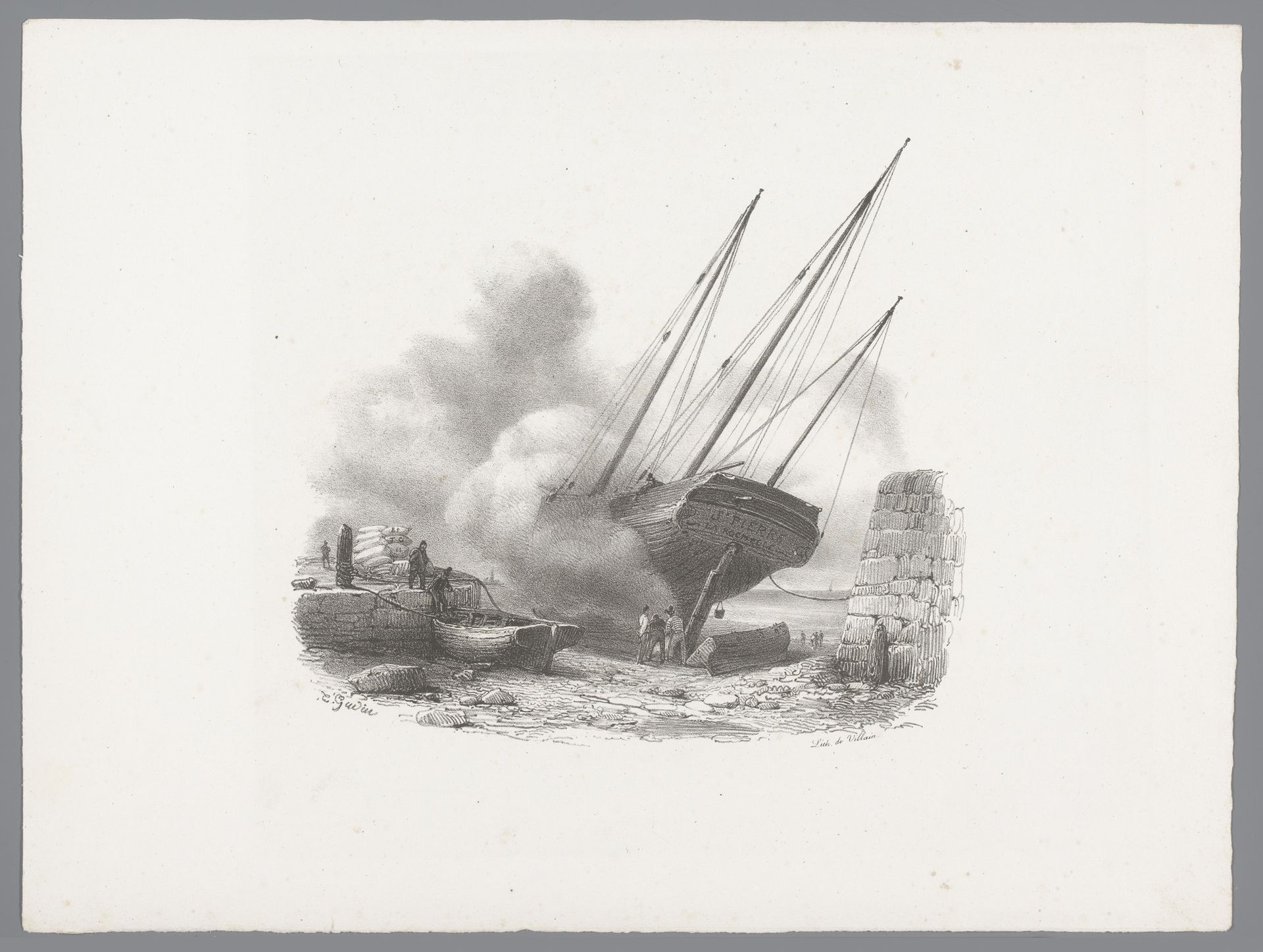 Schip voor anker aan de kade by Théodore Gudin