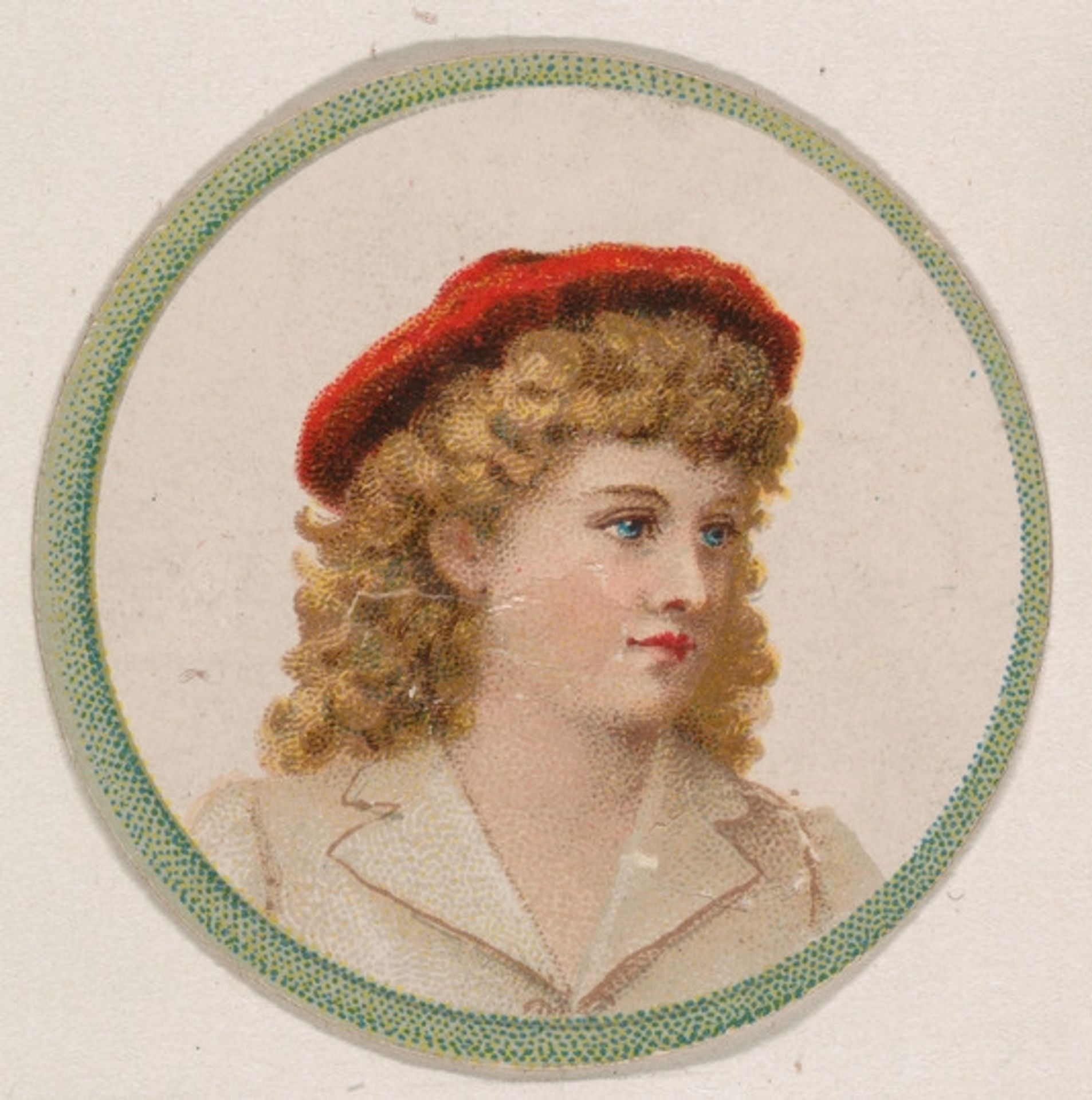 Woman wearing red cap, from the Novelties series (N228, Type 2) issued by Kinney Bros. by Kinney Brothers Tobacco Company