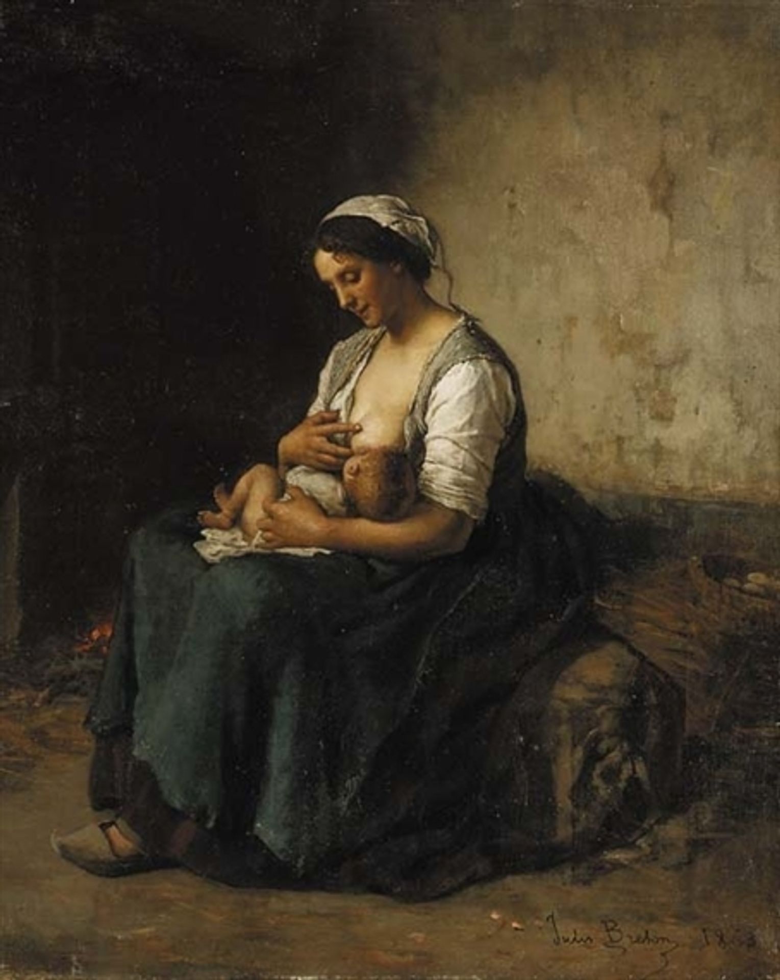 Mother breastfeeding her baby by Jules Breton
