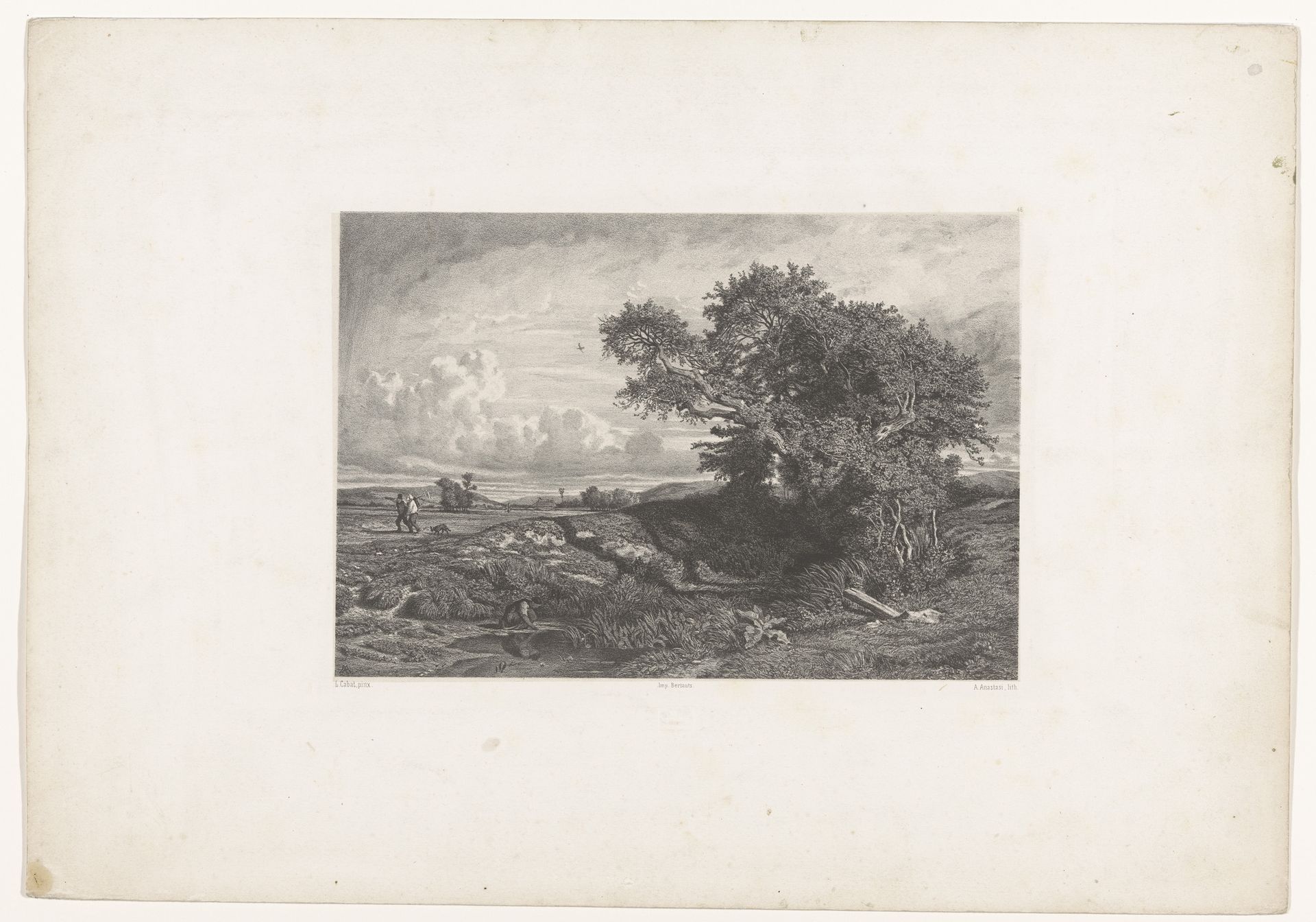 Heuvellandschap met boom en vijver by Auguste Paul Charles Anastasi