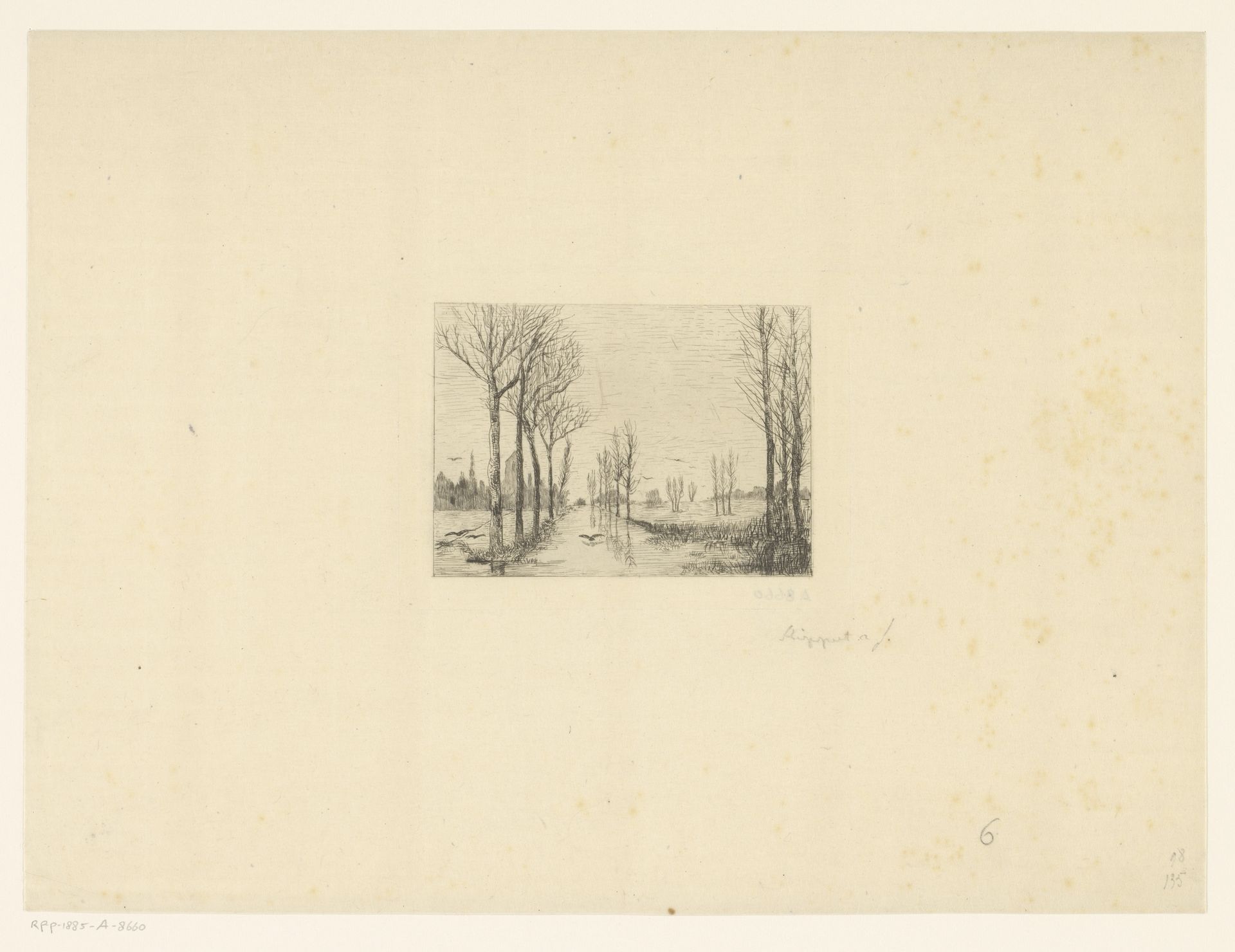 Landschap met kanaal waarlangs bomen by Karel Theodoor Hippert