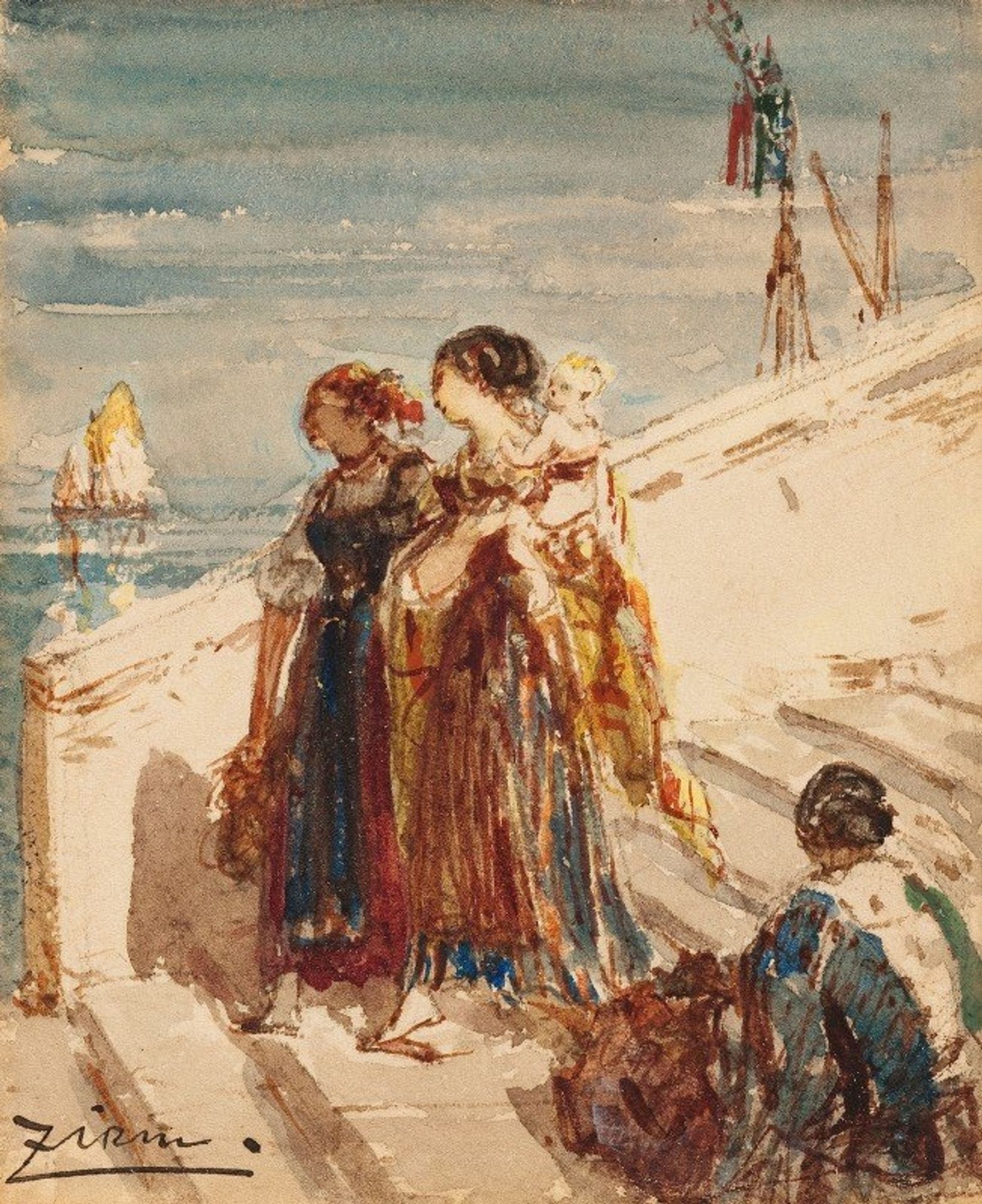 Jeunes femmes sur le pont de la Paille à Venise by Félix Ziem