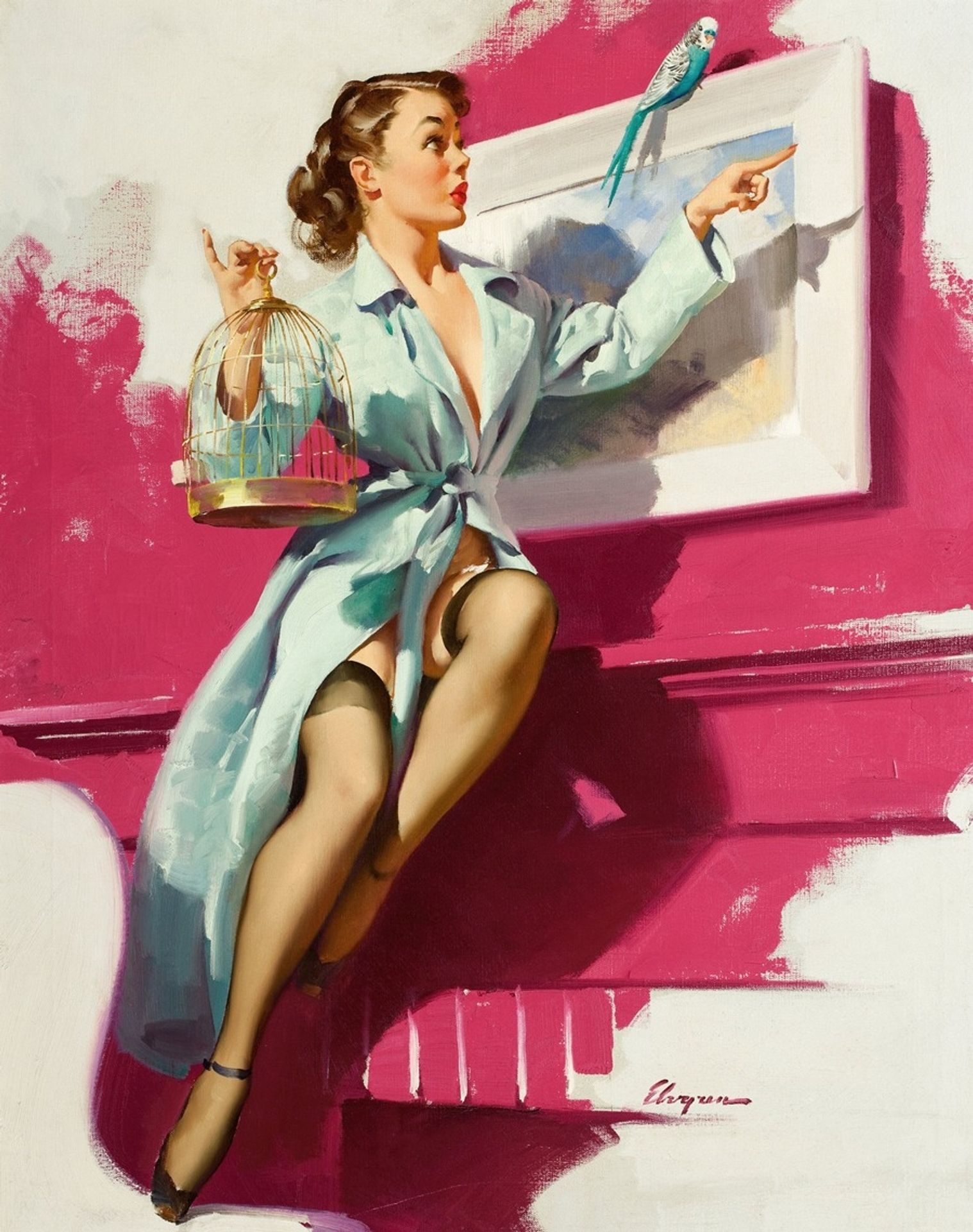 Pretty Cagey by Gil Elvgren