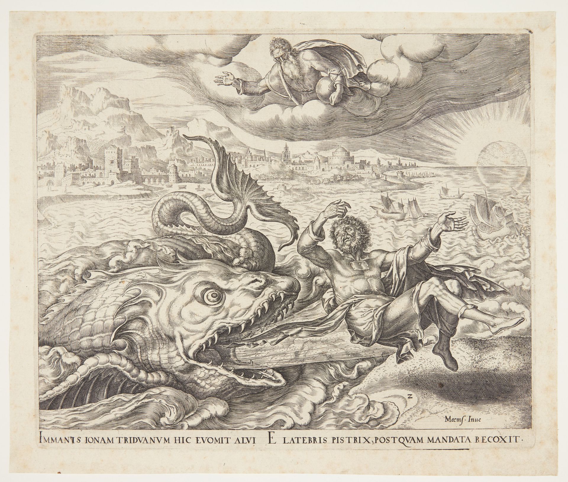 Jonah cast on shore by the whale by Philips Galle