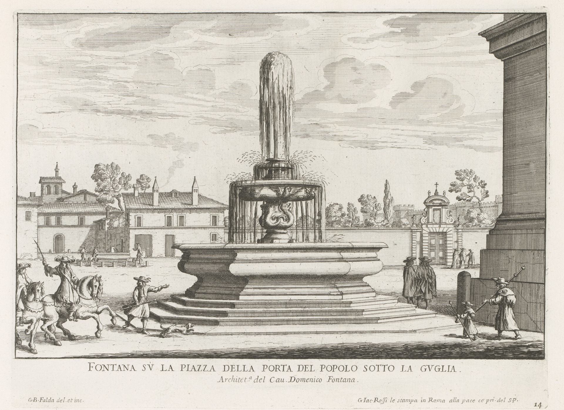 Fontein op Piazza del Popolo te Rome by Giovanni Battista Falda